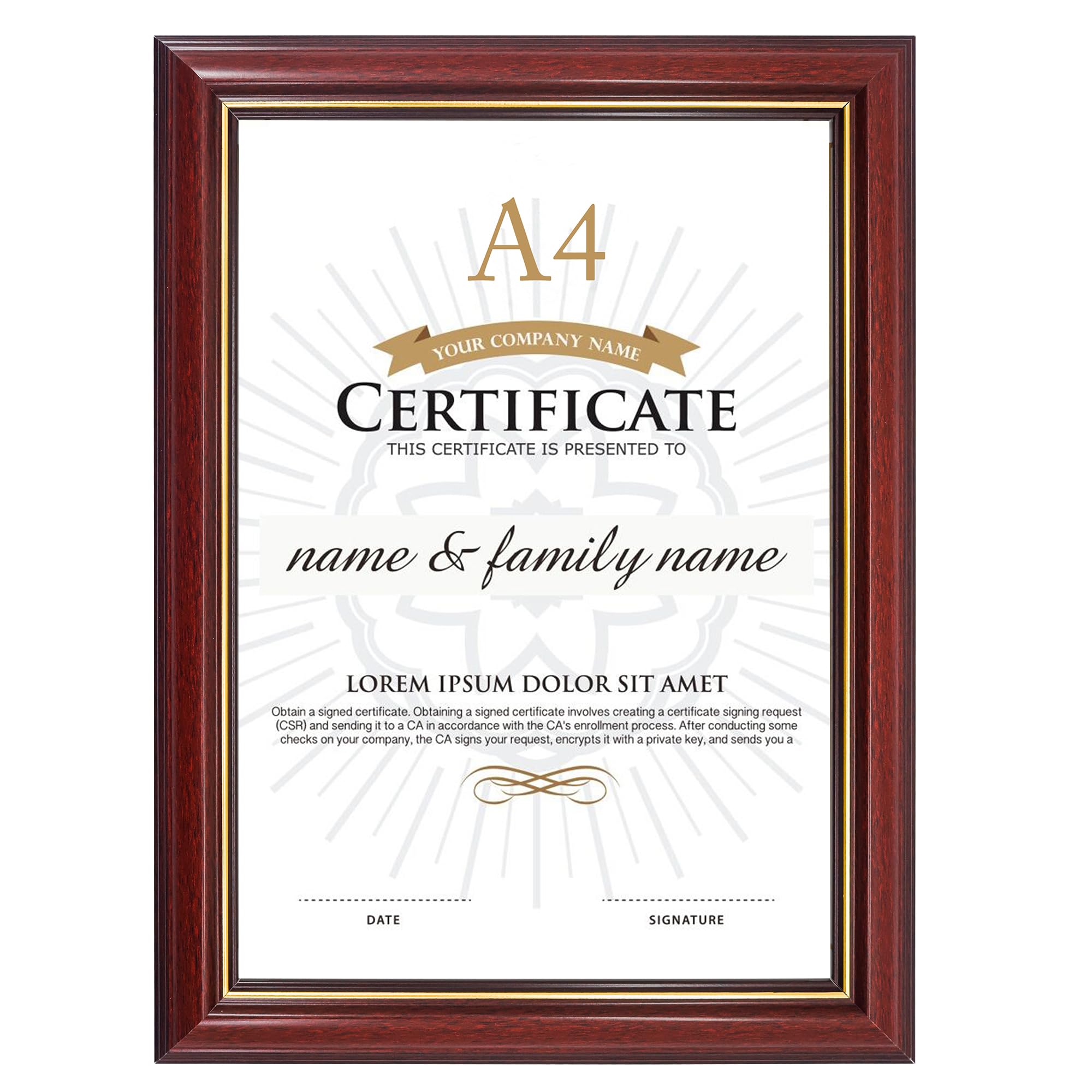GraduationMall A4 Certificate Frame with Gold Trim Real Glass Picture Photo Frame Diploma Holder for Wall Tabletop Display