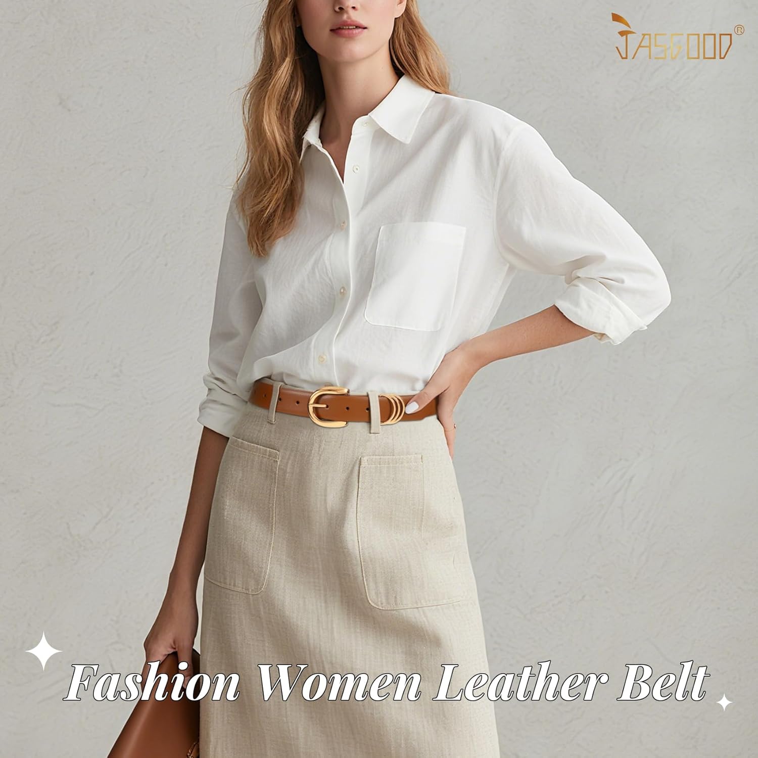 JASGOOD Women's Leather Belts with Gold Buckle Fashion Ladies Leather Waist Belt for Jeans Dress - Image 4