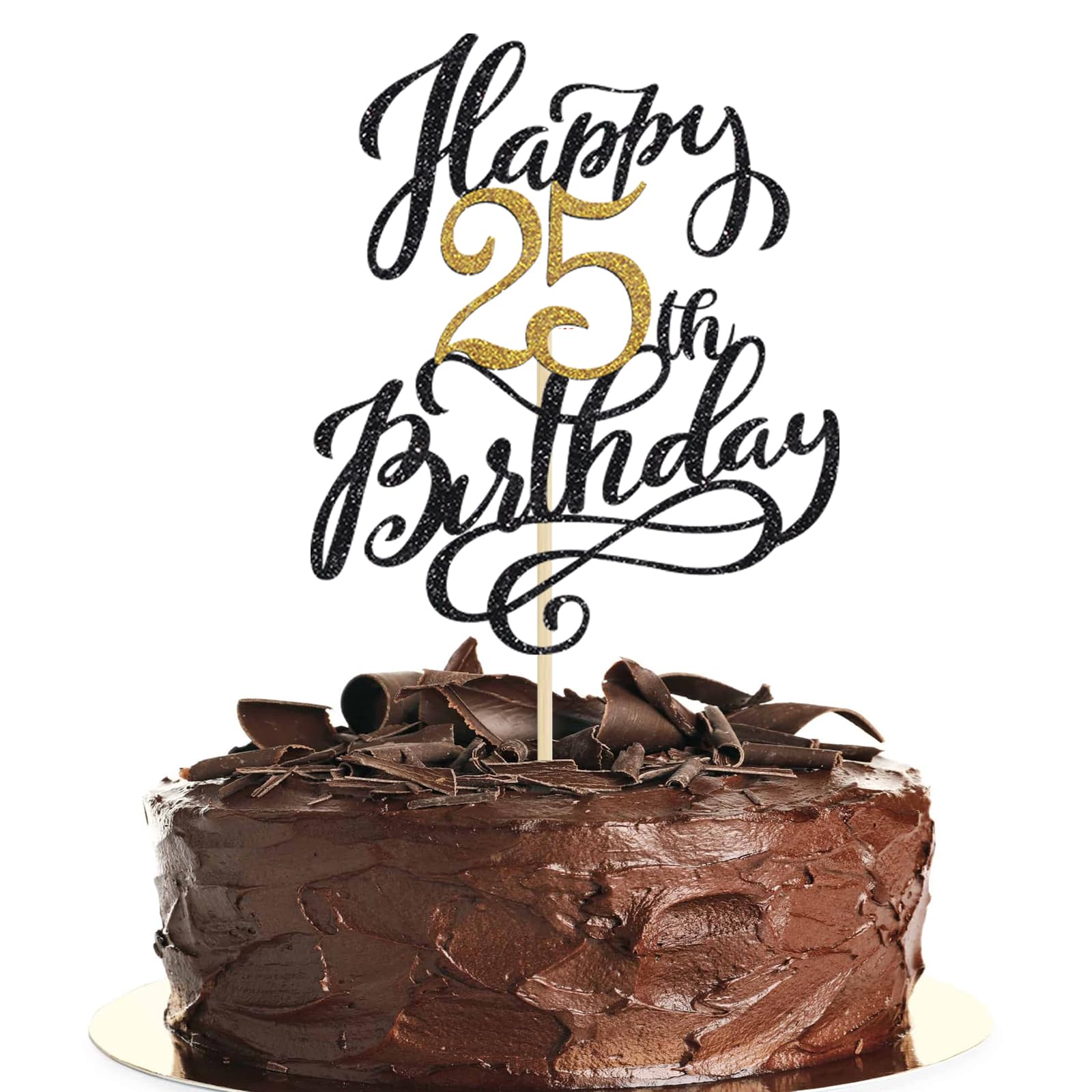 MEETOZ Happy Birthday Cake Topper Set – 25-teilig, Schwarz-gold Mit Sternen, Herzen & Ballons, Für Kuchen & Cupcakes