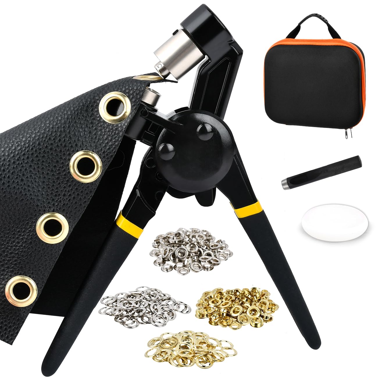 Eyelet Riveter with 200 Eyelets (Ø 10 mm), Metal Eyelet Kit with Case, Riveter Eyelets for Tarpaulins, Metal Eyelets Kit for Canvas, Curtains Shops Leather and Textiles