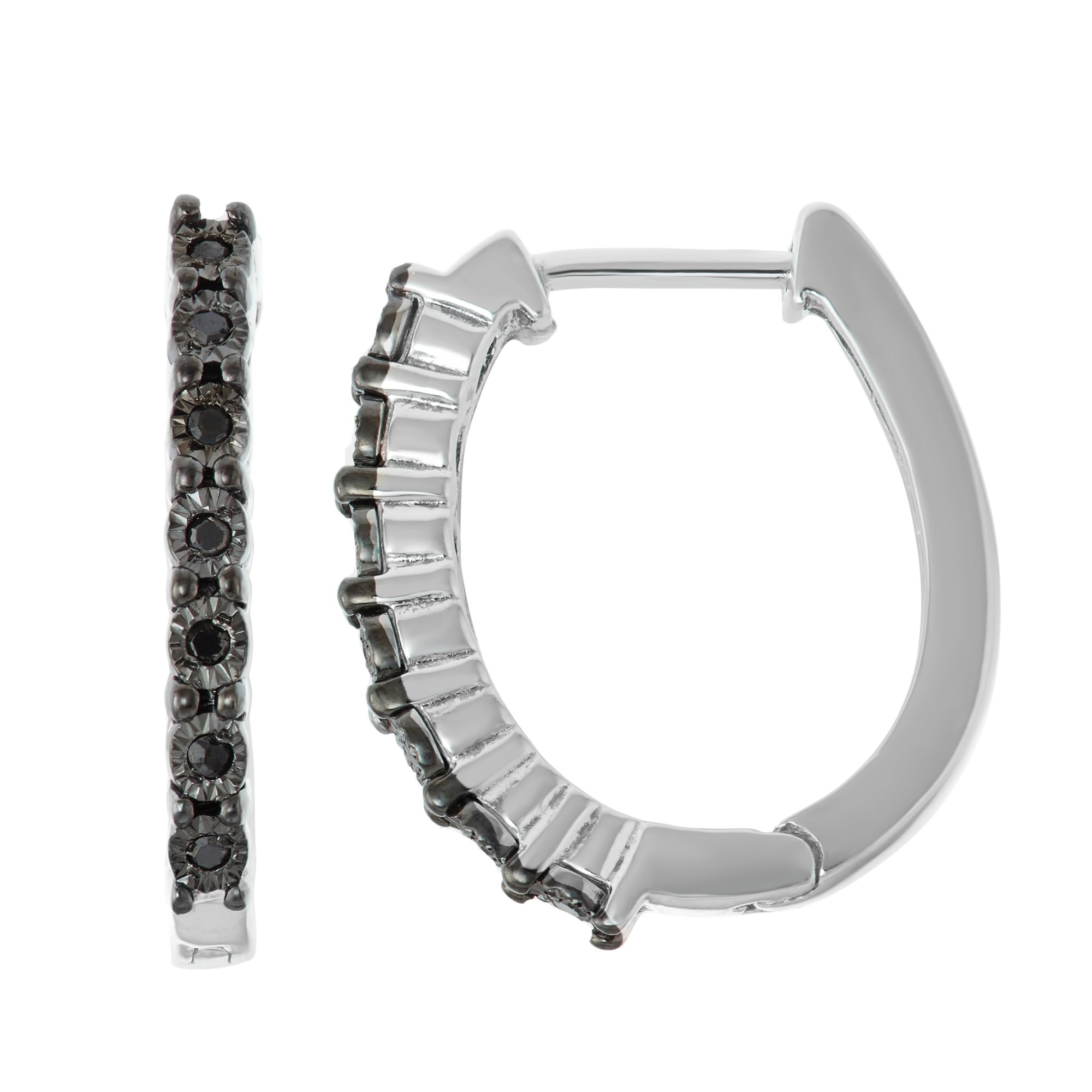 Hdiamonds 1/20 Carat (cttw) 925 Sterling Silver Round Diamond Hoop Earrings For Women, With Black, Blue & White Diamonds