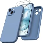 ORNARTO Designed for iPhone 15 Case with 2X Screen Protector, Liquid Silicone Gel Rubber Cover [Upgraded Camera Protection], Shockproof Protective Phone Case 6.1"-Pale Rosette | Liquid Silicone, Full Shock Protection, Soft Microfiber Interior