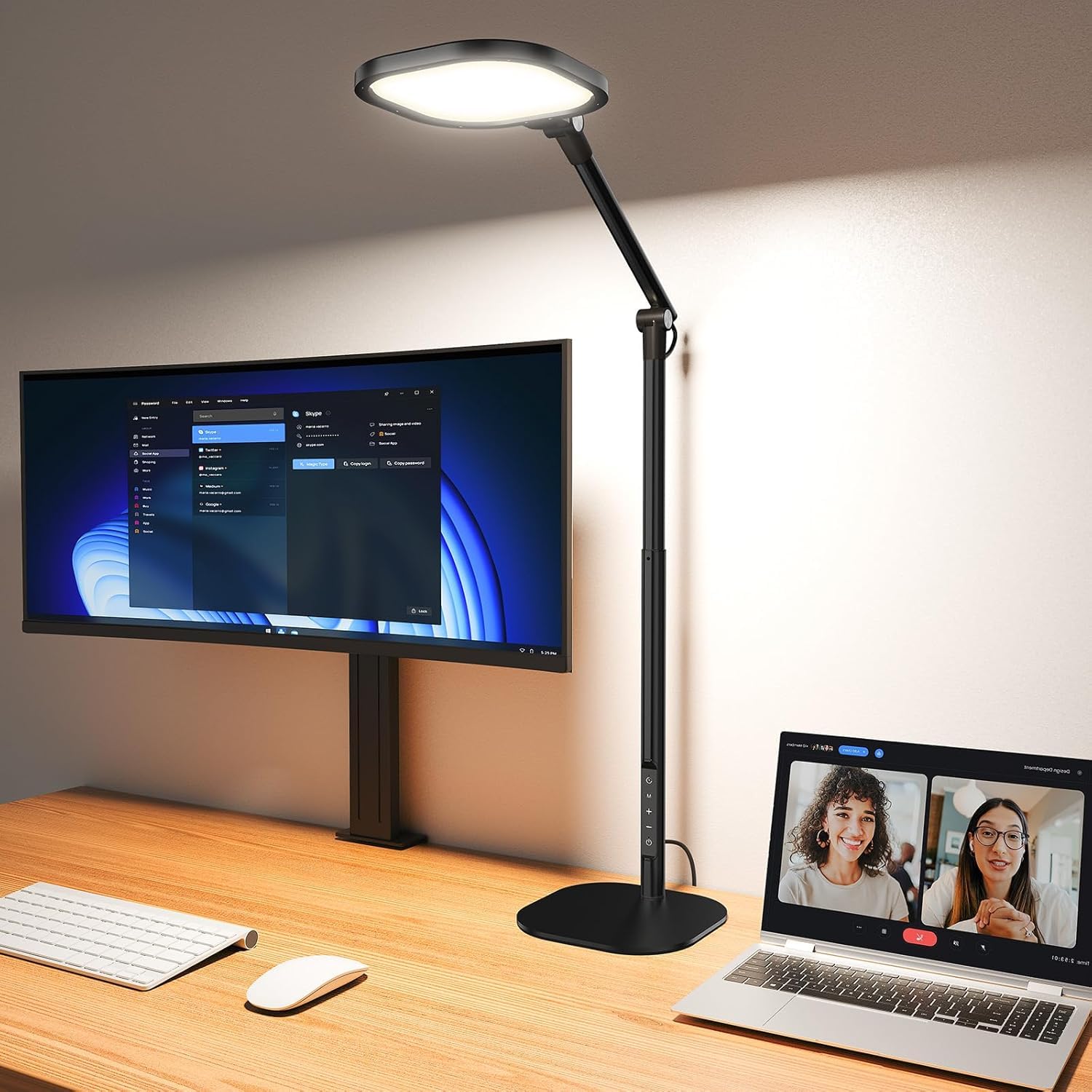 LitONES LED Schreibtischlampe mit Sockel, hohe dimmbare Tischlampe mit 50 Leuchtmodi sowie Speicher- und Timer-Funktion, Bürolampe für Videokonferenzen, Architekten oder zum Lernen [Energieklasse A]