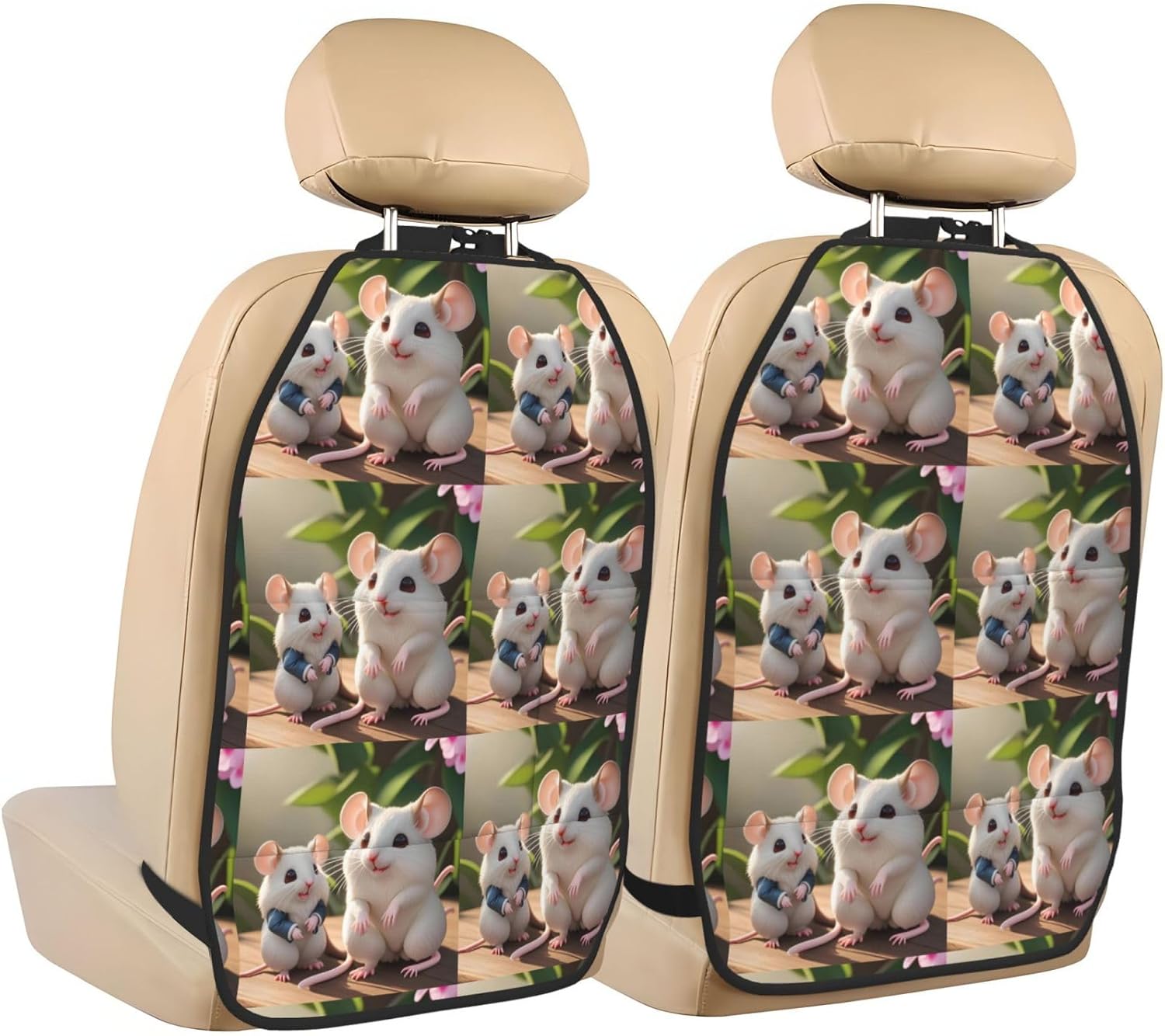 Printed car seat Anti-Kick Storage pad 2 Pack, Durable and Easy to wash, Double-Piece seat Protection padMother and Child ratsã€‚
