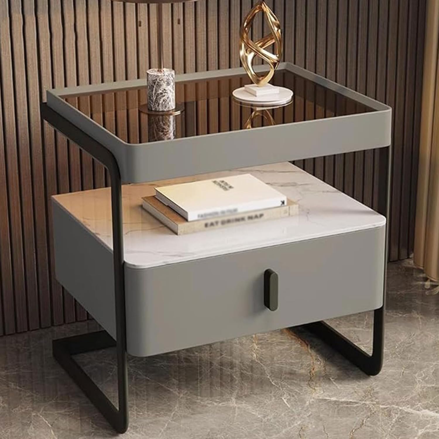 ナイトスタンド、モダンなナイトスタンド、小さなサイドテーブル引き出し付き無垢材ベッドサイドテーブル、リビングルーム、寝室、小さなスペ