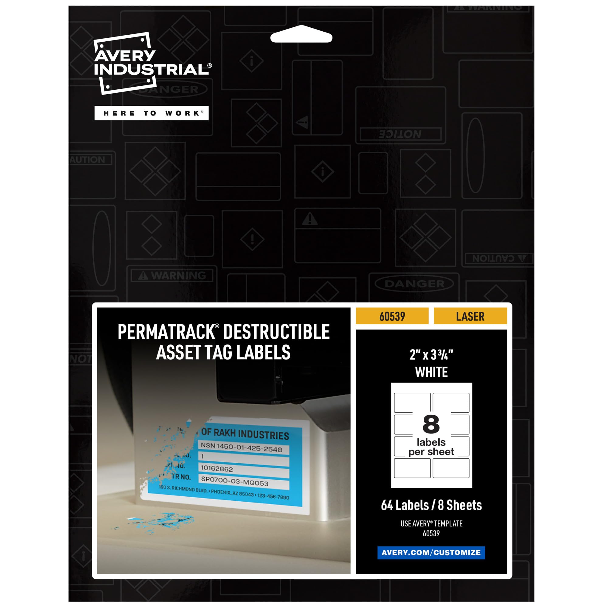 Avery White Asset Tag Labels, 3-3/4" x 2", Destructible Laser Printable Tags, 64 Waterproof Labels (60539)