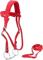 Zerodis Freio de cavalo ajustável com arreio vermelho de rédea com almofada macia