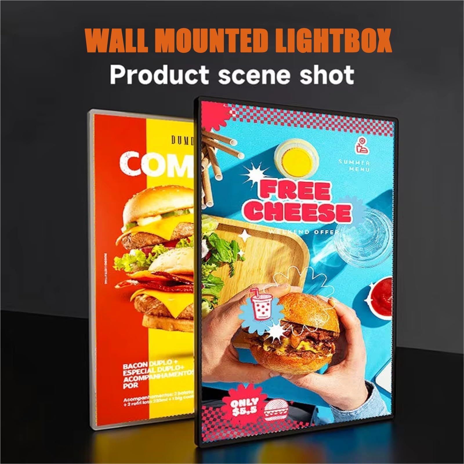 Caja de luz LED, marco de exhibición publicitaria montado en la pared - Tablero de menú iluminado de vidrio templado ultradelgado para restaurantes, bares, tiendas, cafeterías black A3