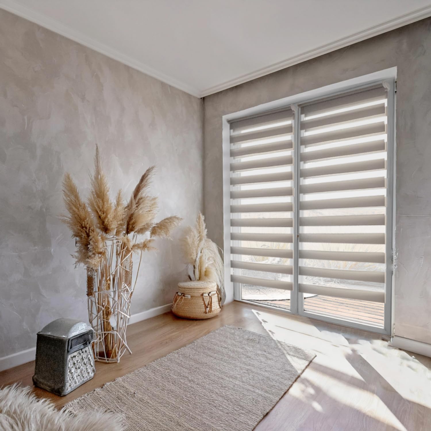 Home-Vision Duo Elektrorollo mit Klemmbefestigung Doppelrollo ohne Bohren | Mit Motor und Klappgriff, flexible Lichtsteuerung, per Fernbedienung oder WLAN-Hub