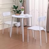 walsport Round Dining Table Set for 2&comma; Wood Tabletop with Strong Metal Frame&comma; Modern Dinette with Chairs for Kitchen&comma;White