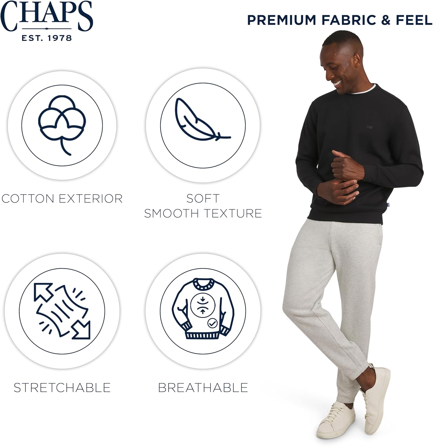 Chaps Men's Everyday Classic Casual Long Sleeve Super Soft Fleece Midweight Crewneck Sweater (S-2XL) - Image 5