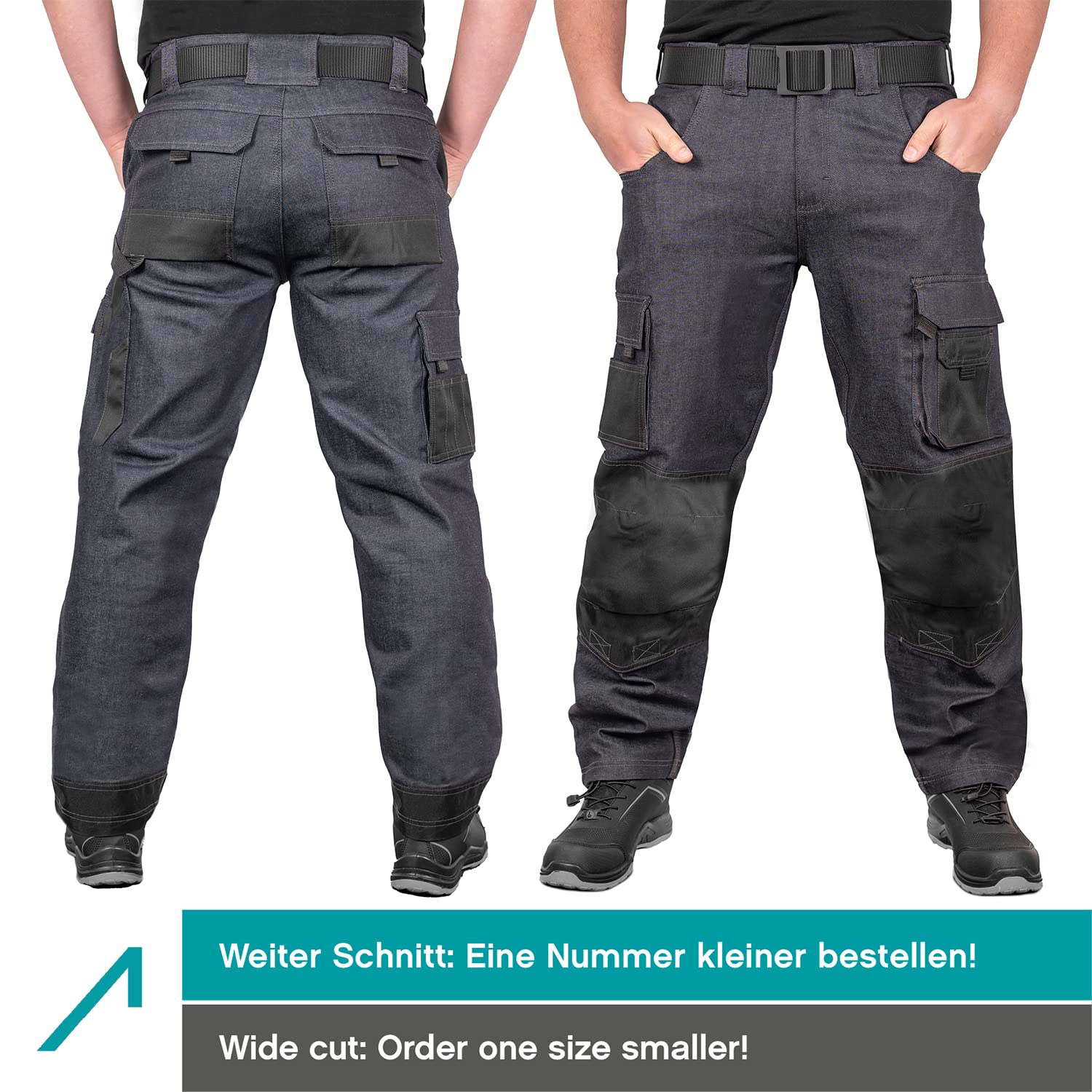 ACE Genesis Jeans Herren-Arbeits-Hose lang - Männer-Cargo-Hosen aus 98% Baumwolle - Stretch-Bund & Knie-Taschen
