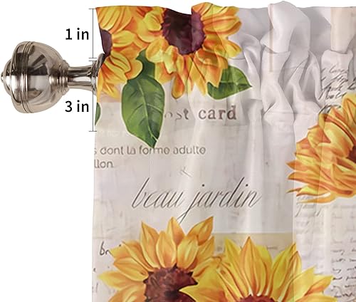 Miniatura 5 de Cenefas de girasol para ventana, cenefa de cortinas de flores retro para cocina, bolsillo para barra de 3 pulgadas, con recorte de periódico