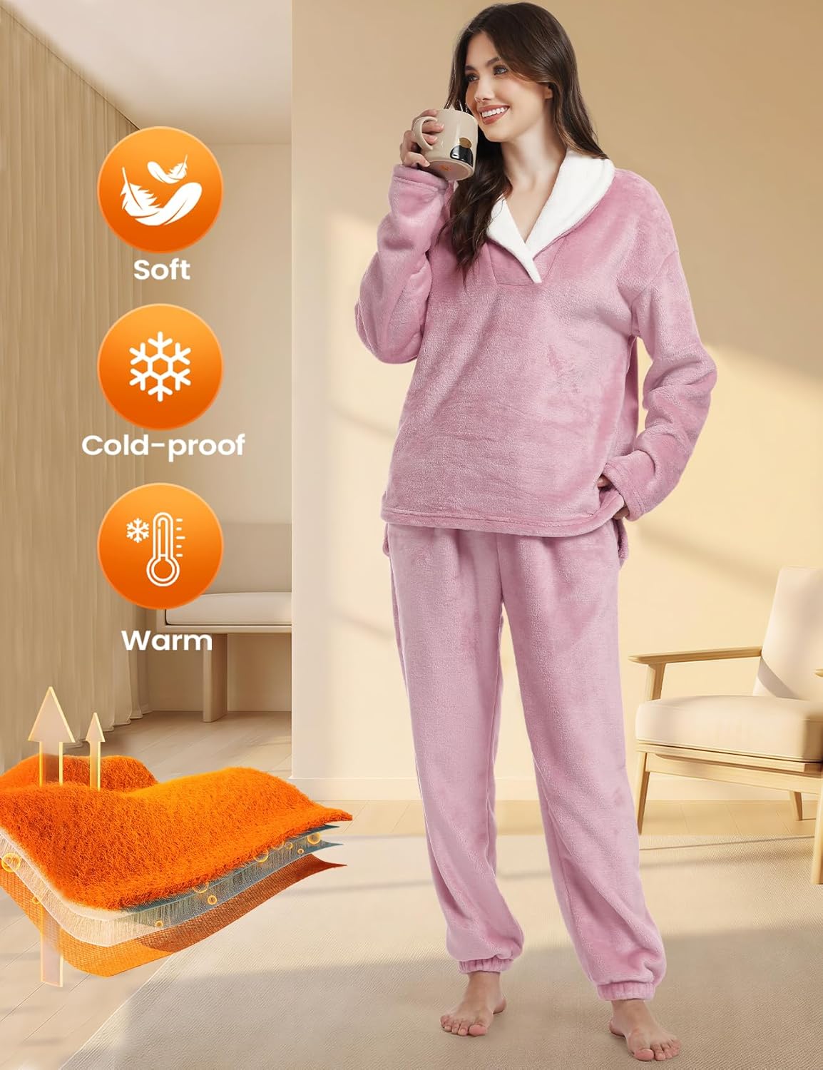 Gihuo Womens Flannel Pajama Sets Fluffy Sleepwear Fuzzy 2 Piece Pjs Set Fleece Plush Lounge Set - Image 6