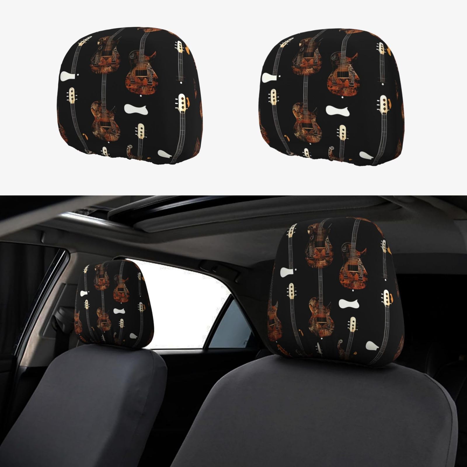 SDEGTHO Art Guitar Pattern Print Head Rest Dust-Proof Cover car Soft Breathable Driving Universal Head Support Covers 2 Pcs