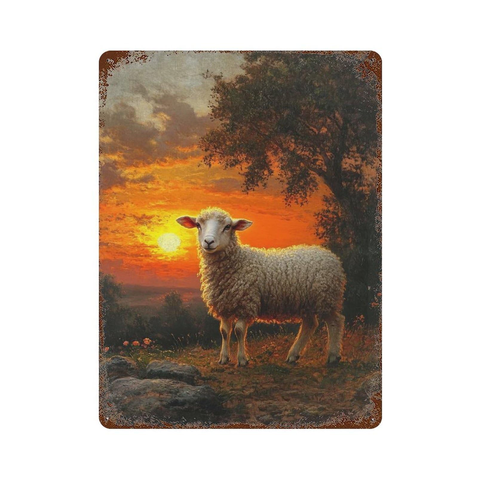 Sheep at Sunset Vintage Rust Metal Sign 15.7"x11.8", for Basement, Hobby Room And Garage Decor, Farmhouse Wall Decor