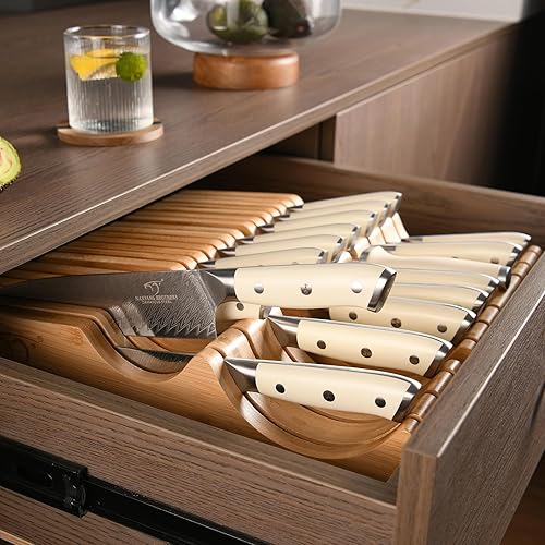 Miniatura 4 de NANFANG BROTHERS Damascus - Juego de cuchillos de cocina de 14 piezas, mango ergonómico ABS para VG10 acero profesional cuchillos de chef con bloque