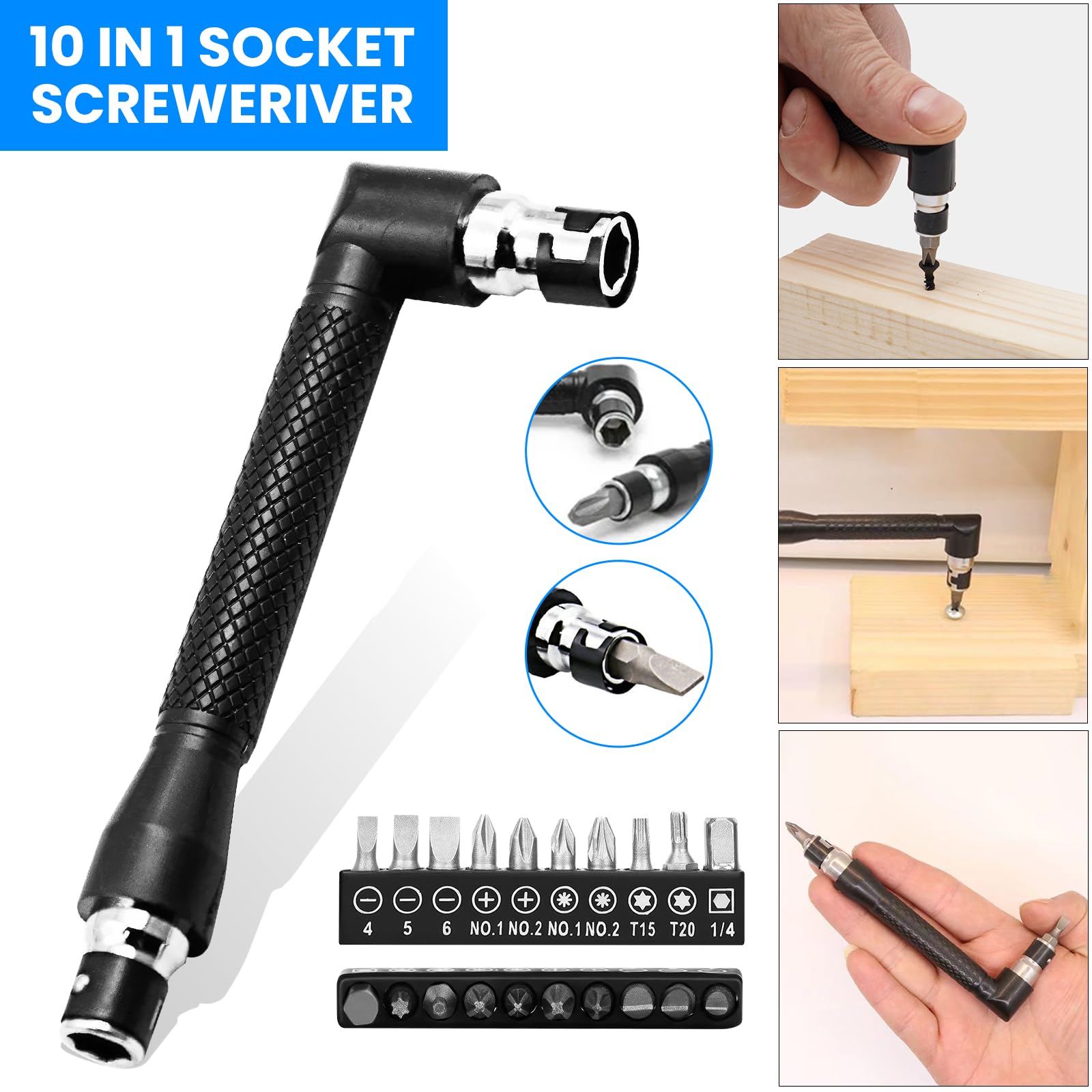 31 Pezzi Prolunga Flessibile per Punte da Trapano, Adattatore per Trapano ad Angolo Retto a 105 Gradi, 1/4" 3/8" 1/2" Adattatore Esagonale, Prolunga Flessibile Drill Bit Holder,Accessori Avvitatore