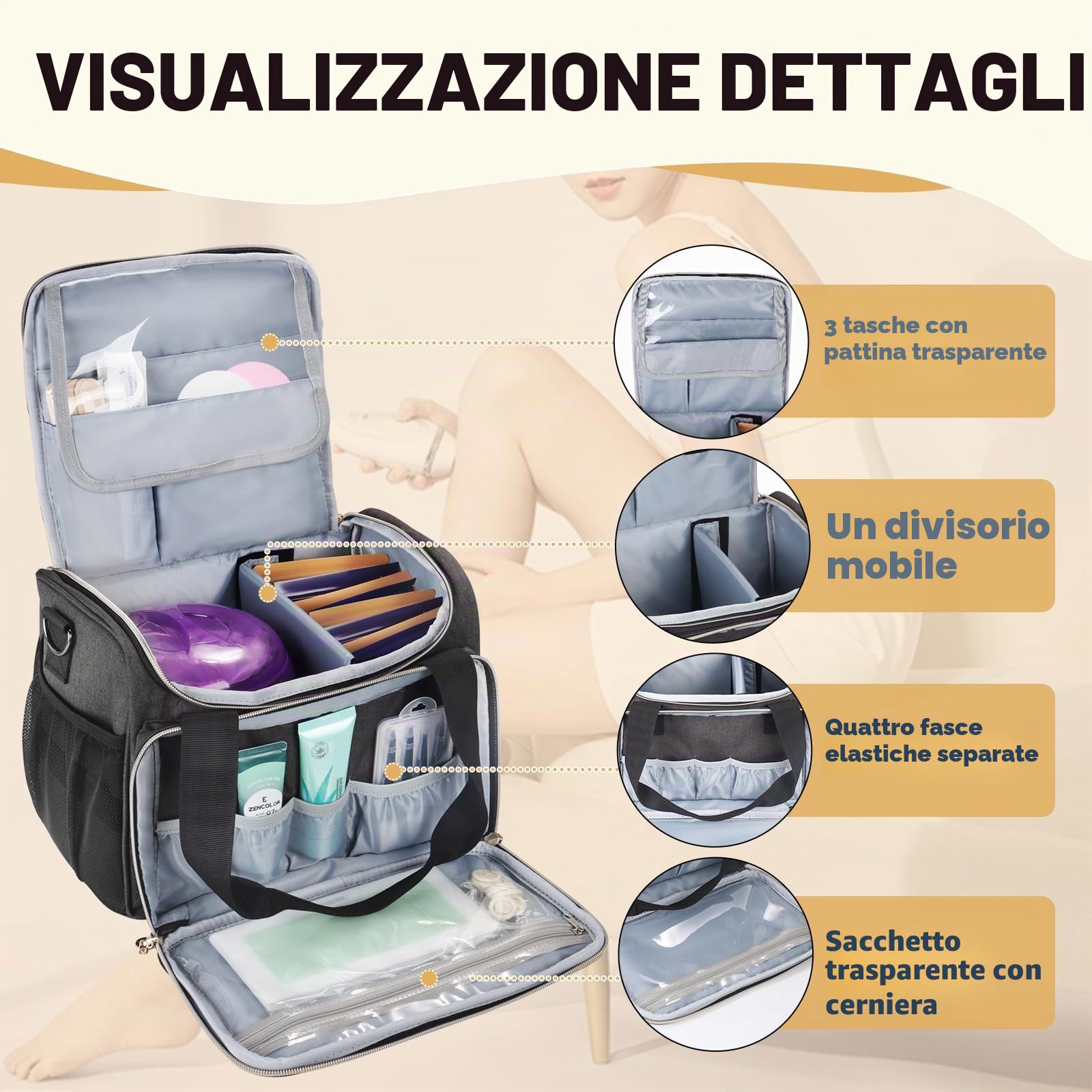 Borsa Portatutto Universale per Kit di Ceretta Compatibile con Tress Wellness - Organizer Portatile per Scaldacera, Fagioli di Cera, Spray Pre e Post Ceretta e Accessori - Solo Borsa (Grigio Elegante)