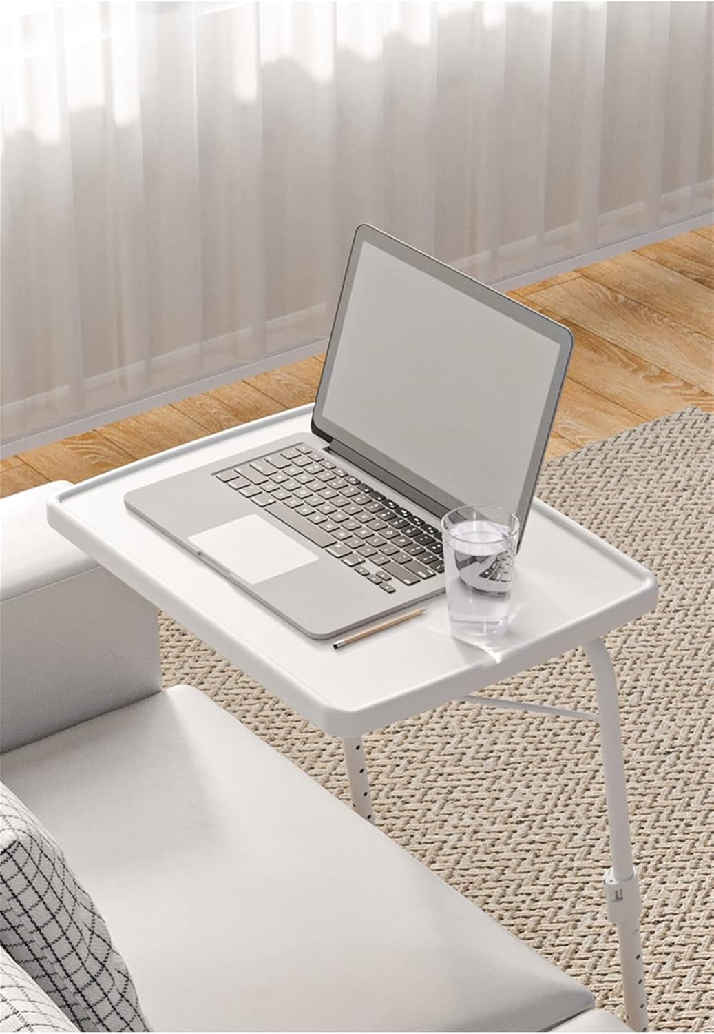 Desk, White Folding TV Tray Table Adjustable Laptop Table Suitable for Home Office Small Space, Sofa and Bed