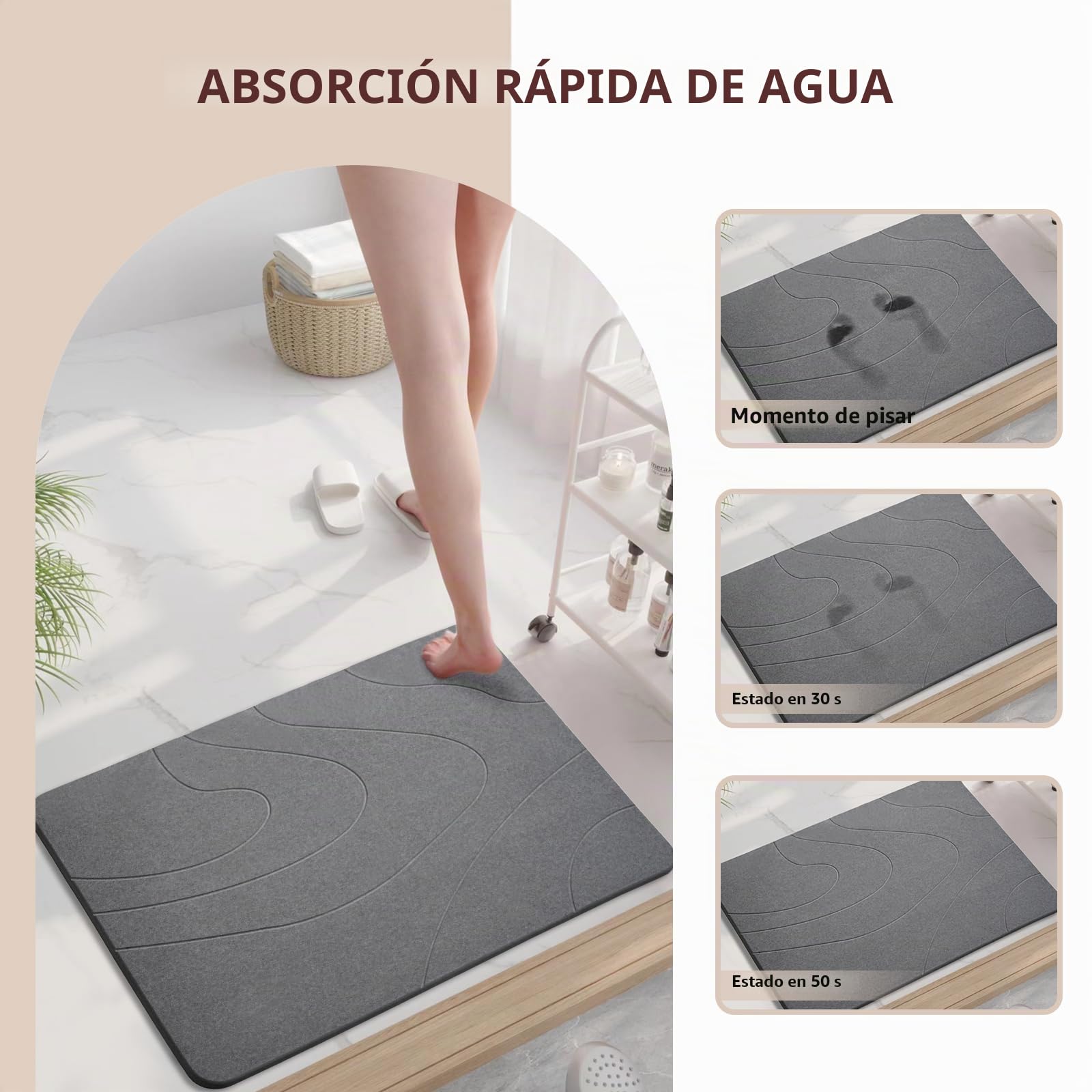Alfombra de baño de piedra: tierra de diatomeas natural, alfombrilla de ducha súper absorbente, de secado rápido, antideslizante, alfombrilla de baño y suelo de baño (gris oscuro*2)