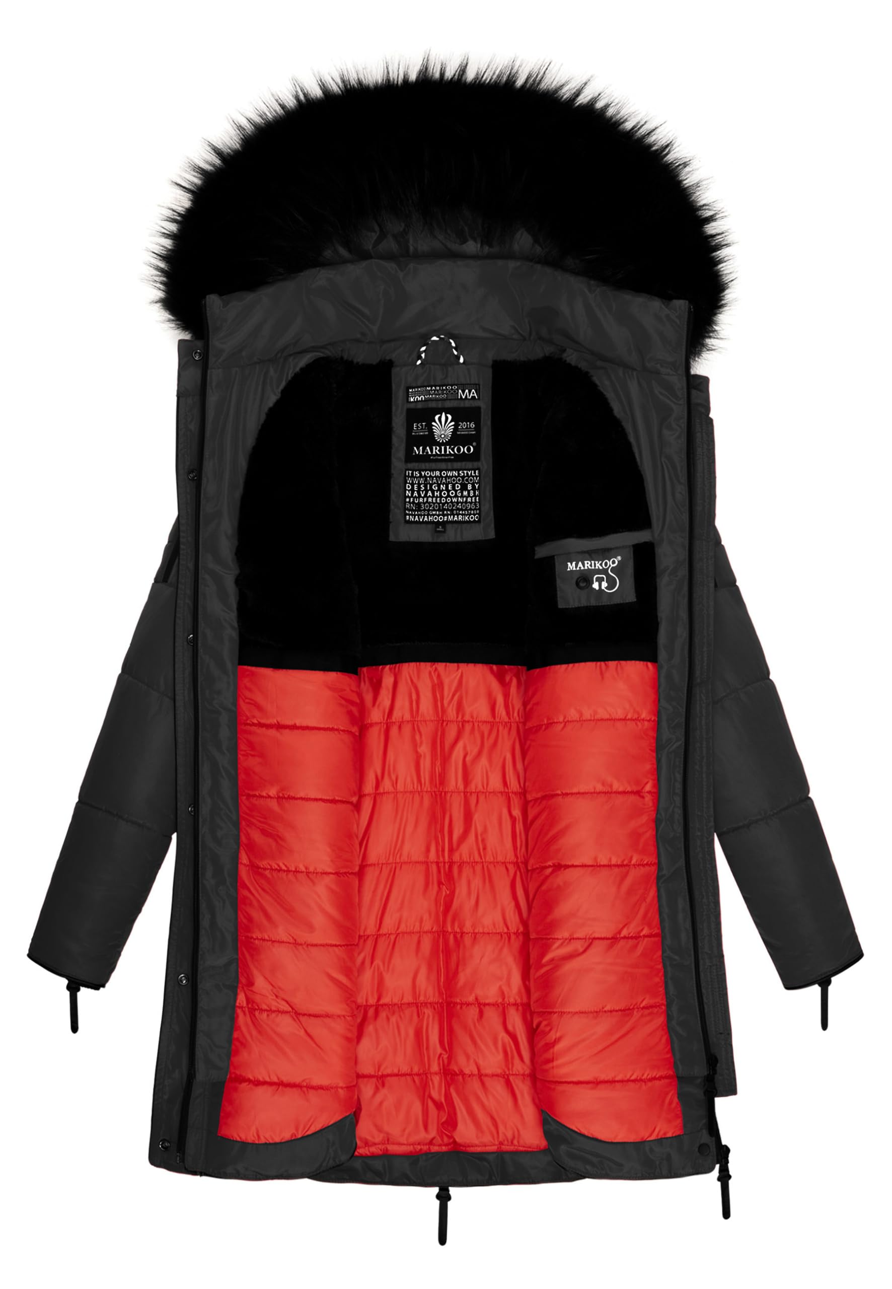 MARIKOO warme Damen Winter Jacke Winterjacke Parka Stepp Mantel lang B401