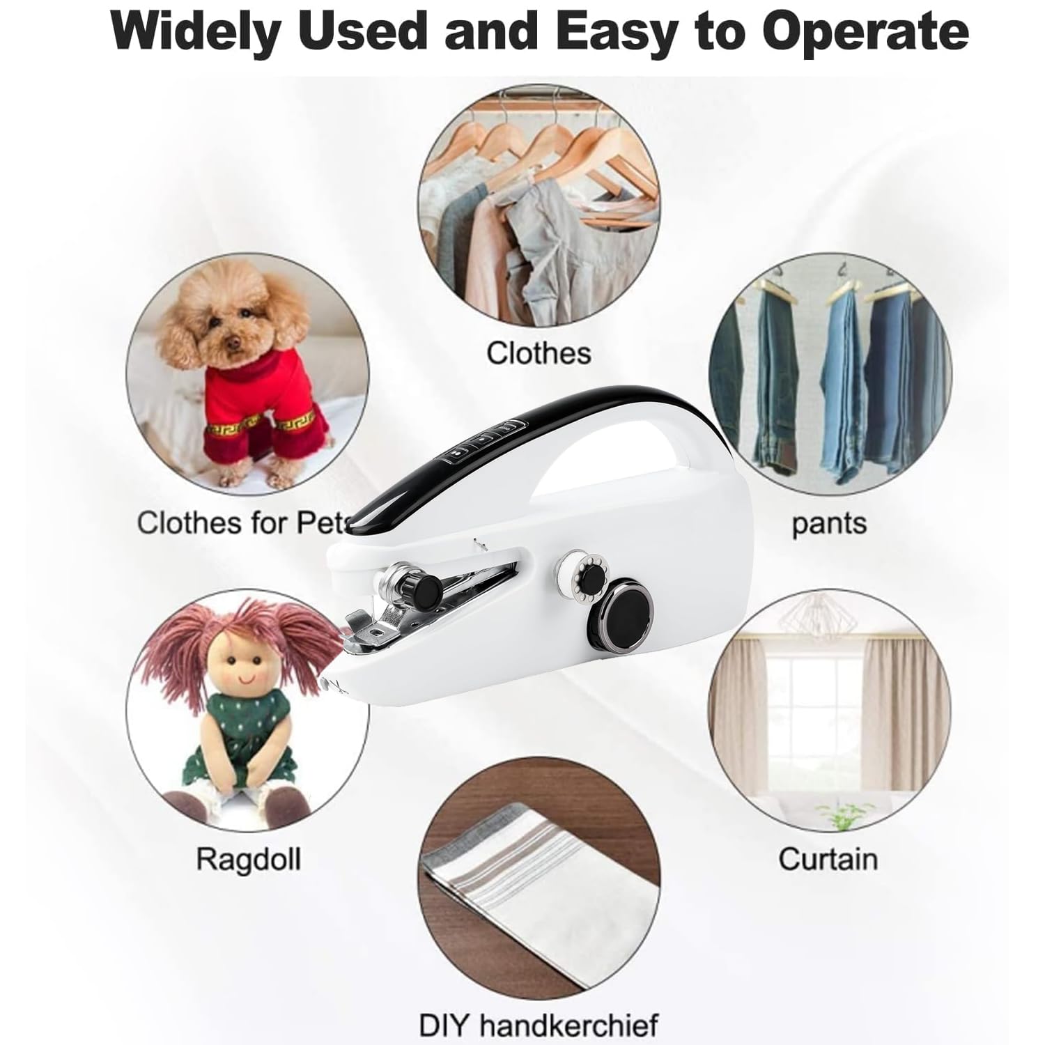 YwuLy Handnähmaschine, Tragbare Mini-Nähmaschine, Kabellose Tragbare Elektrische Handnähmaschine Mit Nähzubehör für Anfänger, Schnell Zu Nähen Geeignet,für Kleidung,Stoffe,Cutains,Home Travel(Weiß) - 5