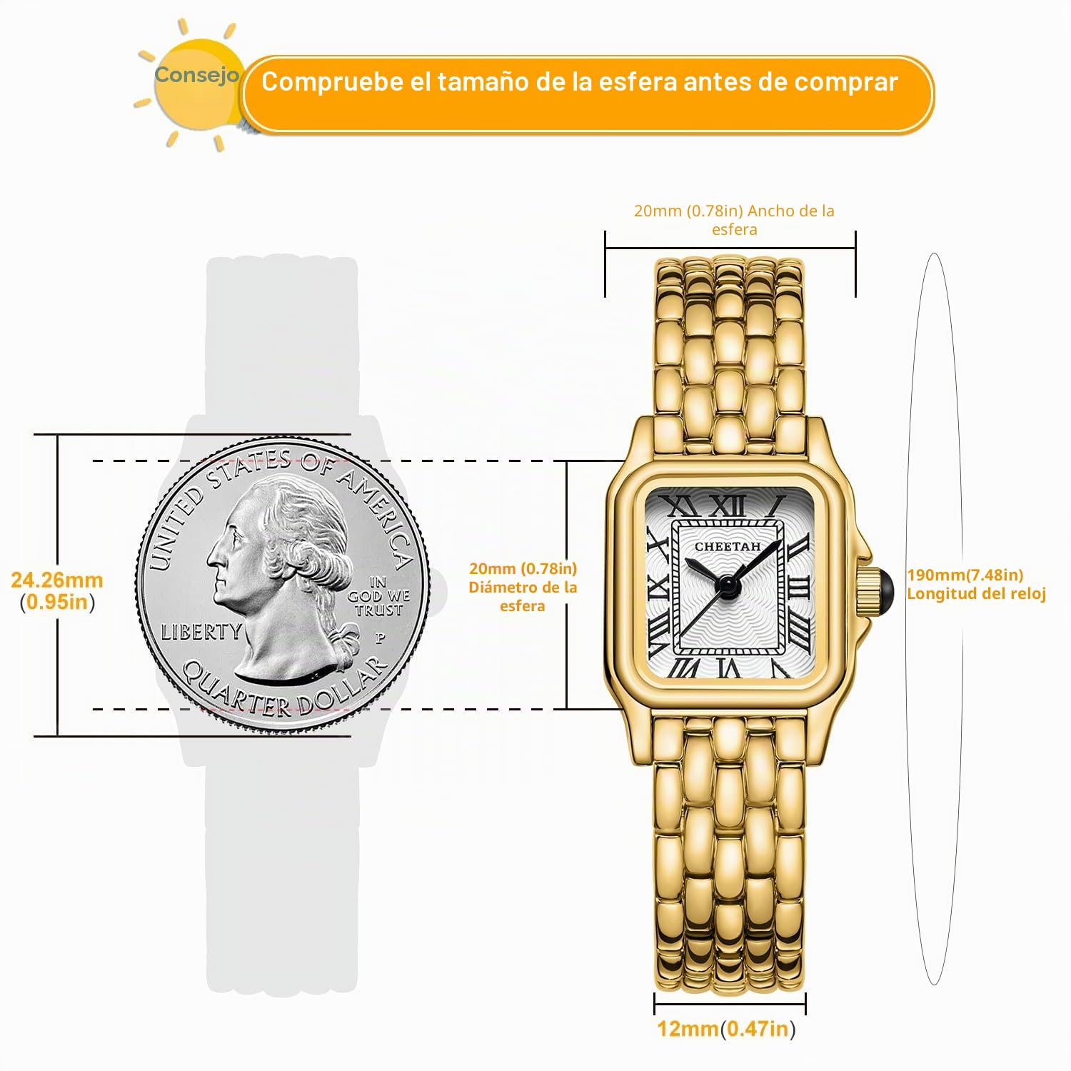 CHEETAH Reloj Analógico de Cuarzo Pequeño ara Mujer con Pulsera Vintage, Caja Rectangular, Esfera Romana, Reloj de Pulsera Digital Resistente al Agua para Mujeres y Niñas