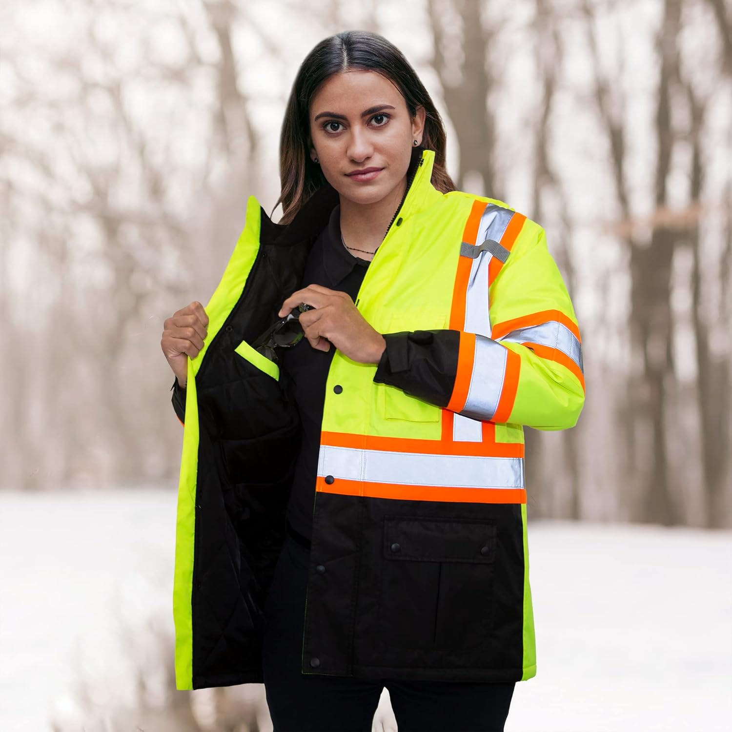 JORESTECH Parka Jacket style Hi Vis with contrast reflective tape and X on the back size, CSA and ANSI Compliant