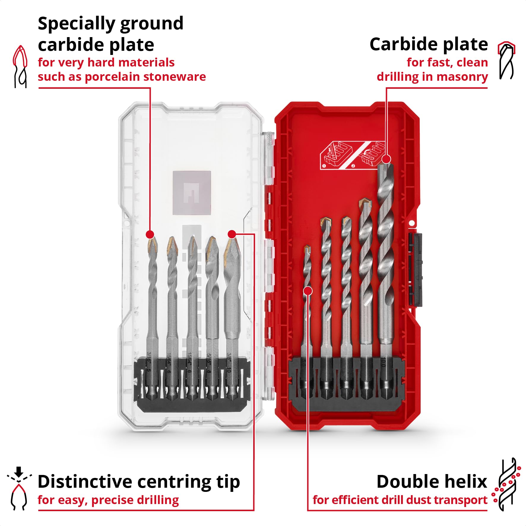Original Einhell S-CASE 10-Piece Carbide Tile Drill Bit Set (Made of Tool Steel, Specially Ground Carbide Plate, Centre Point - Image 2