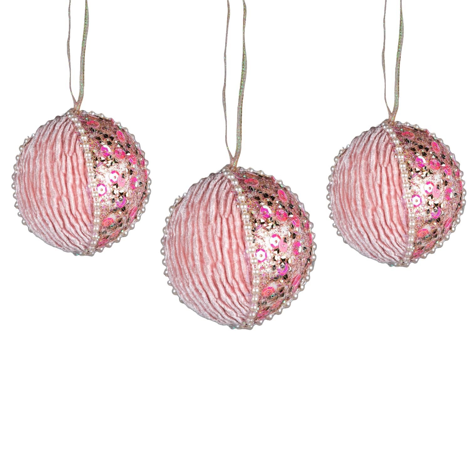 3Pcs Baby Pink Bauble 7cm - Christmas Tree Hanging Decorations Festive Decorative Ornaments Fairy Tale Themed Xmas Tree Pendant
