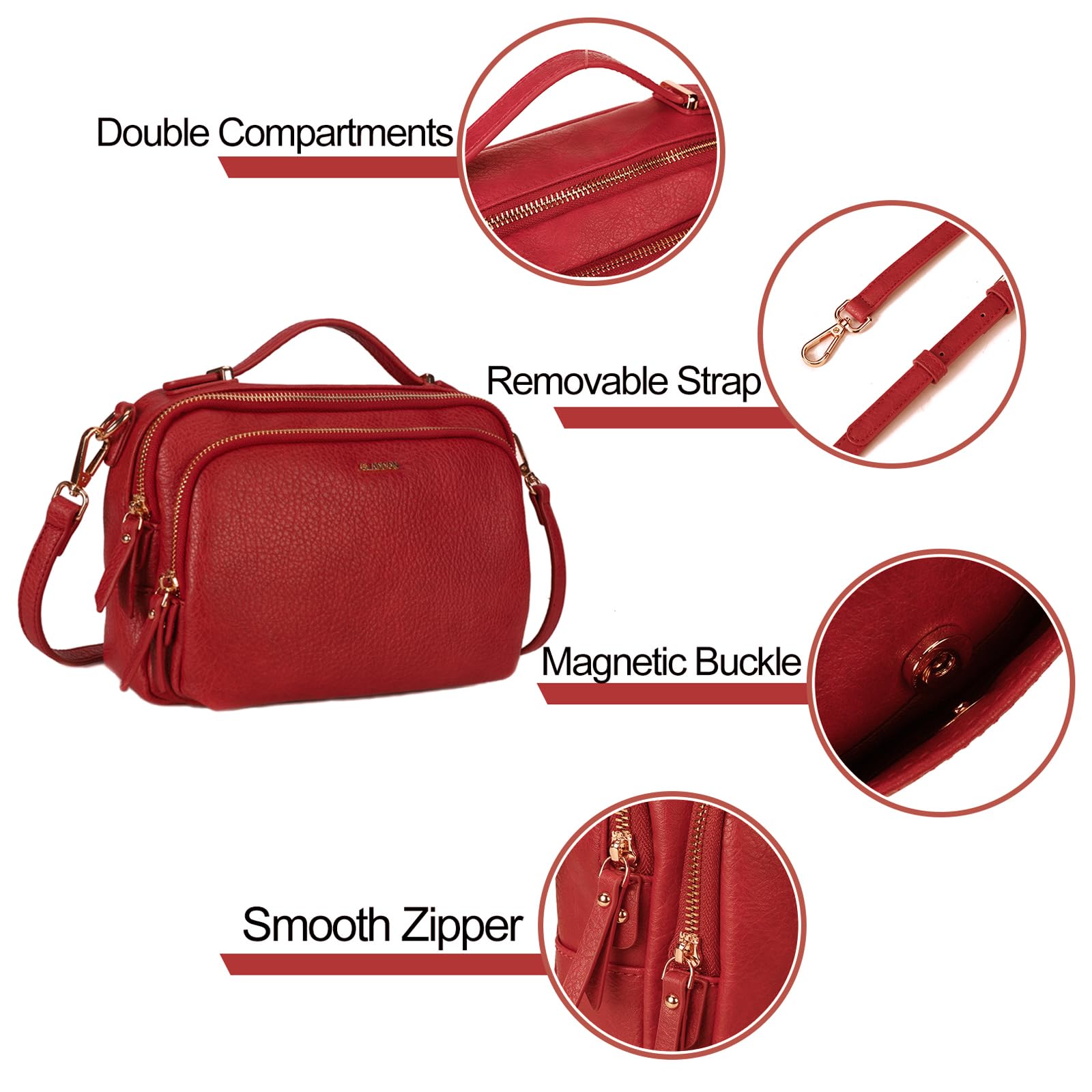 Gladdon Borse a tracolla da donna, piccole borse a tracolla con tasche multiple, pelle PU, cerniera, borsa a tracolla alla moda con tracolla regolabile e rimovibile, piccola