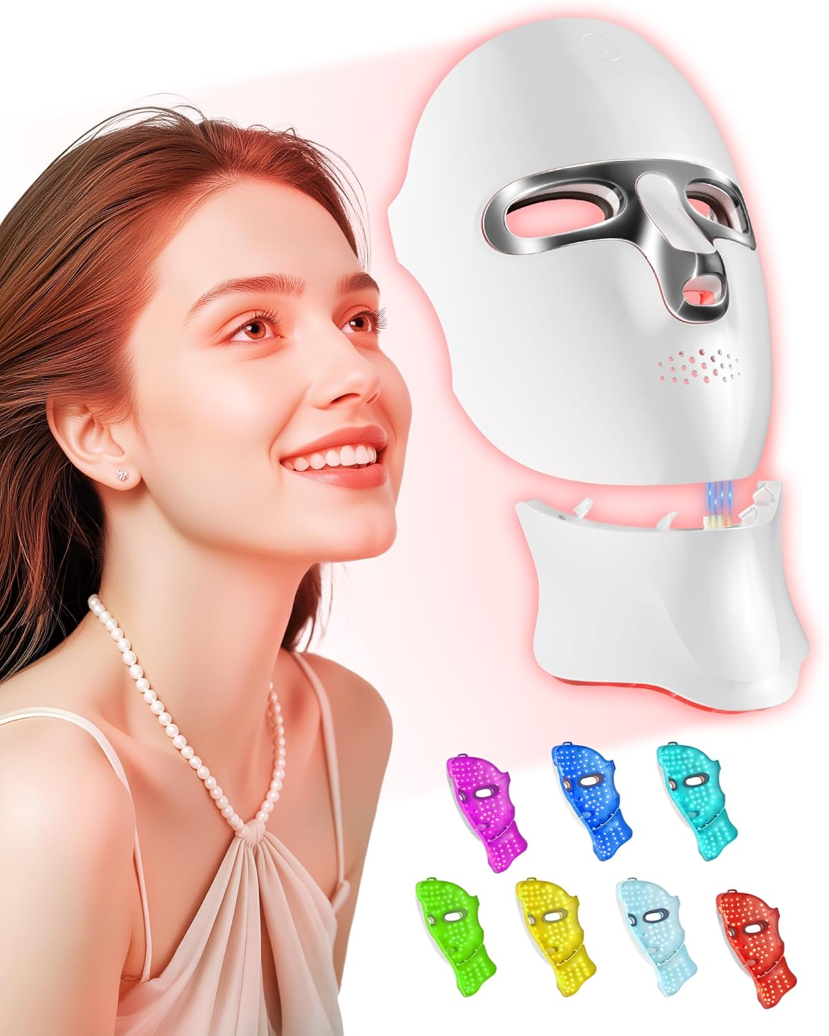 Red Light Therapy for Face-LED Light Therapy Mask Skin Care Mask,Cordless LED Face Mask face & Neck Red & Infrared Lights Masks Wavelength,USB C Rechargeable for Home Use Working Travel Yoga (silver)