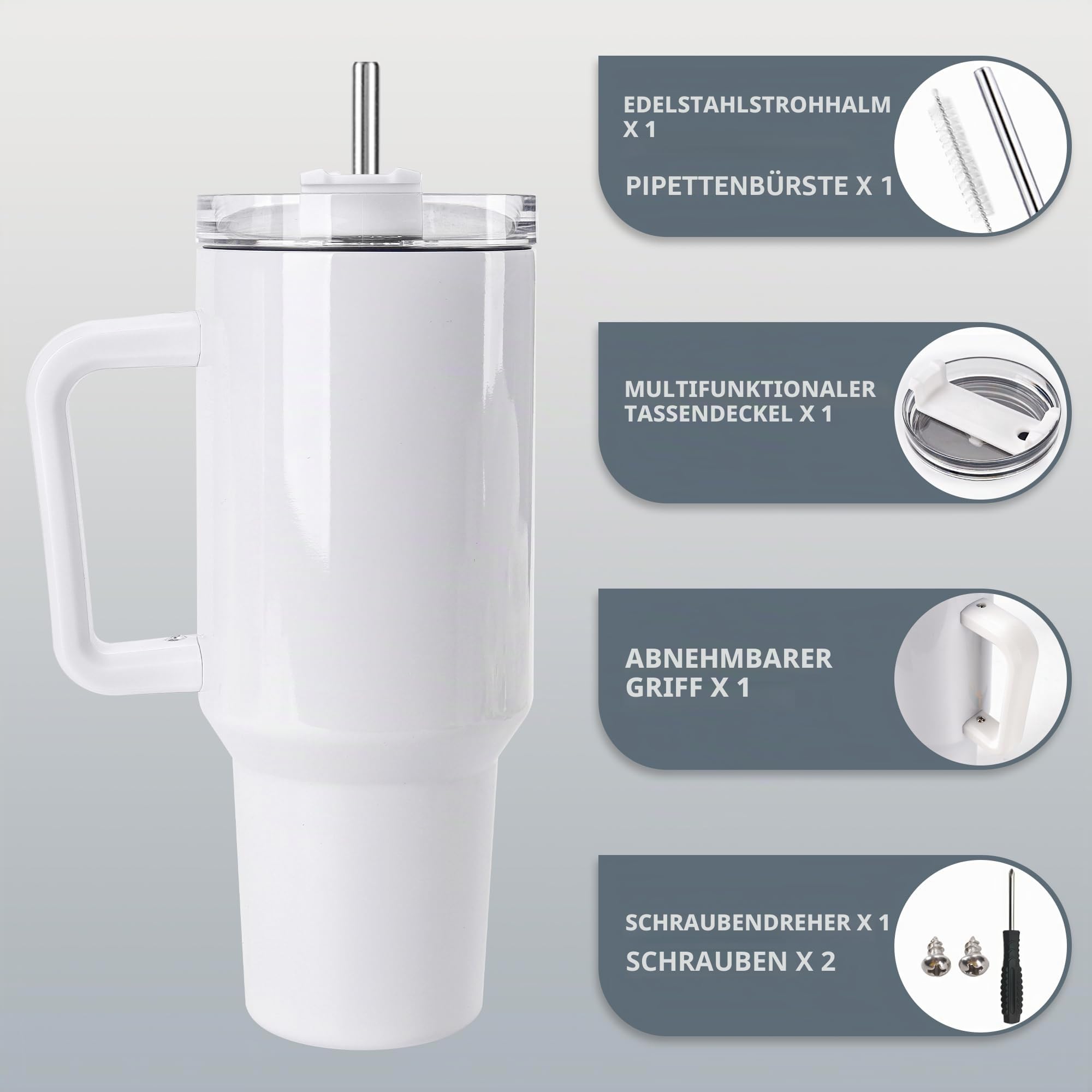 D·S Sublimationsbecher mit Griff, isoliert, groß, mit Deckel und Strohhalmen, Edelstahl-Kaffeetassen für Bastelarbeiten, Heißpressdruck, 4 Stück