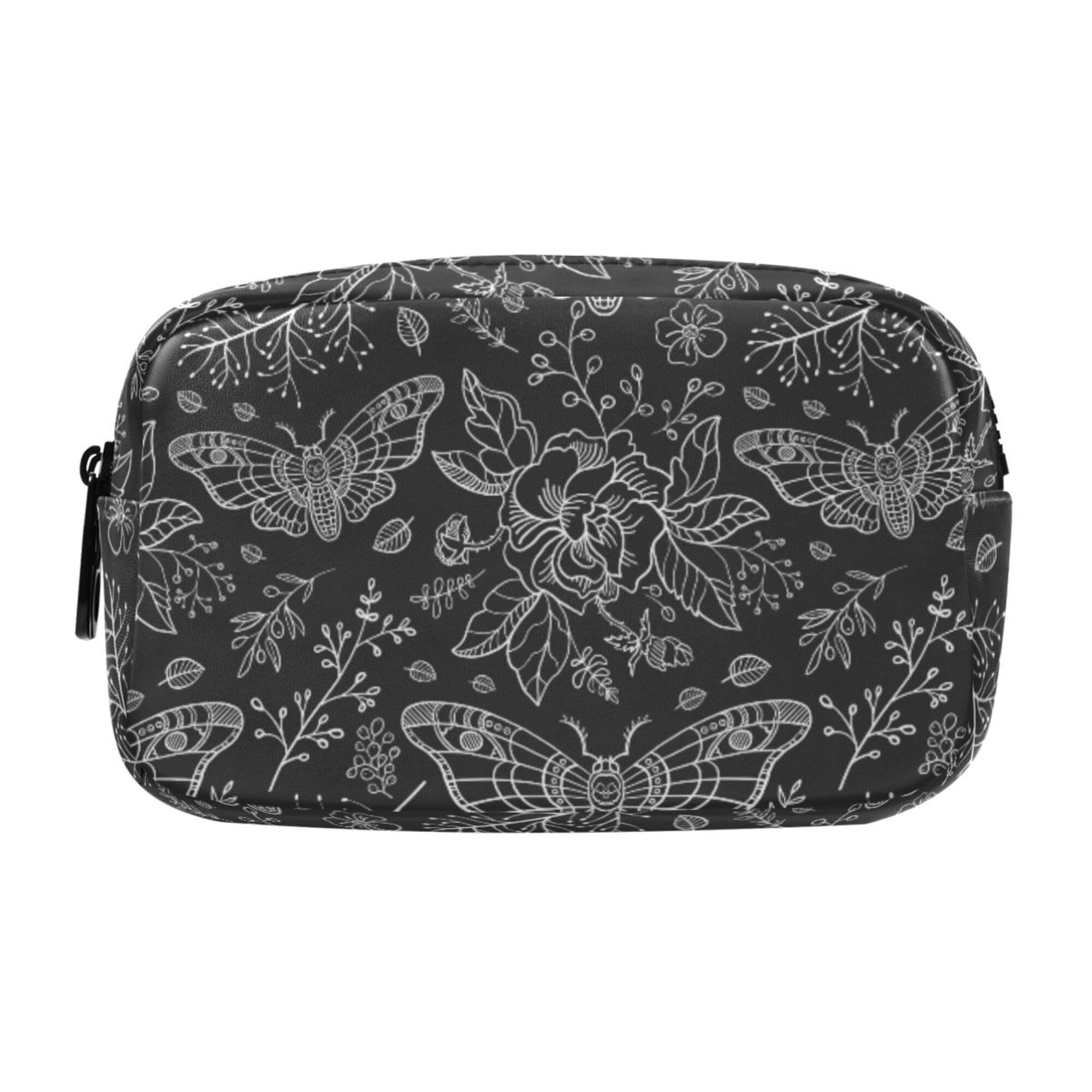 ALAZA Aesthetic Leather Pencil Case with 2 Compartments Moth Among Flowers