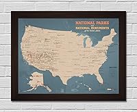 Vista 9 de Póster de mapa de parques y monumentos nacionales de EE. UU., 18 x 24 pulgadas, color marrón y azul pizarra