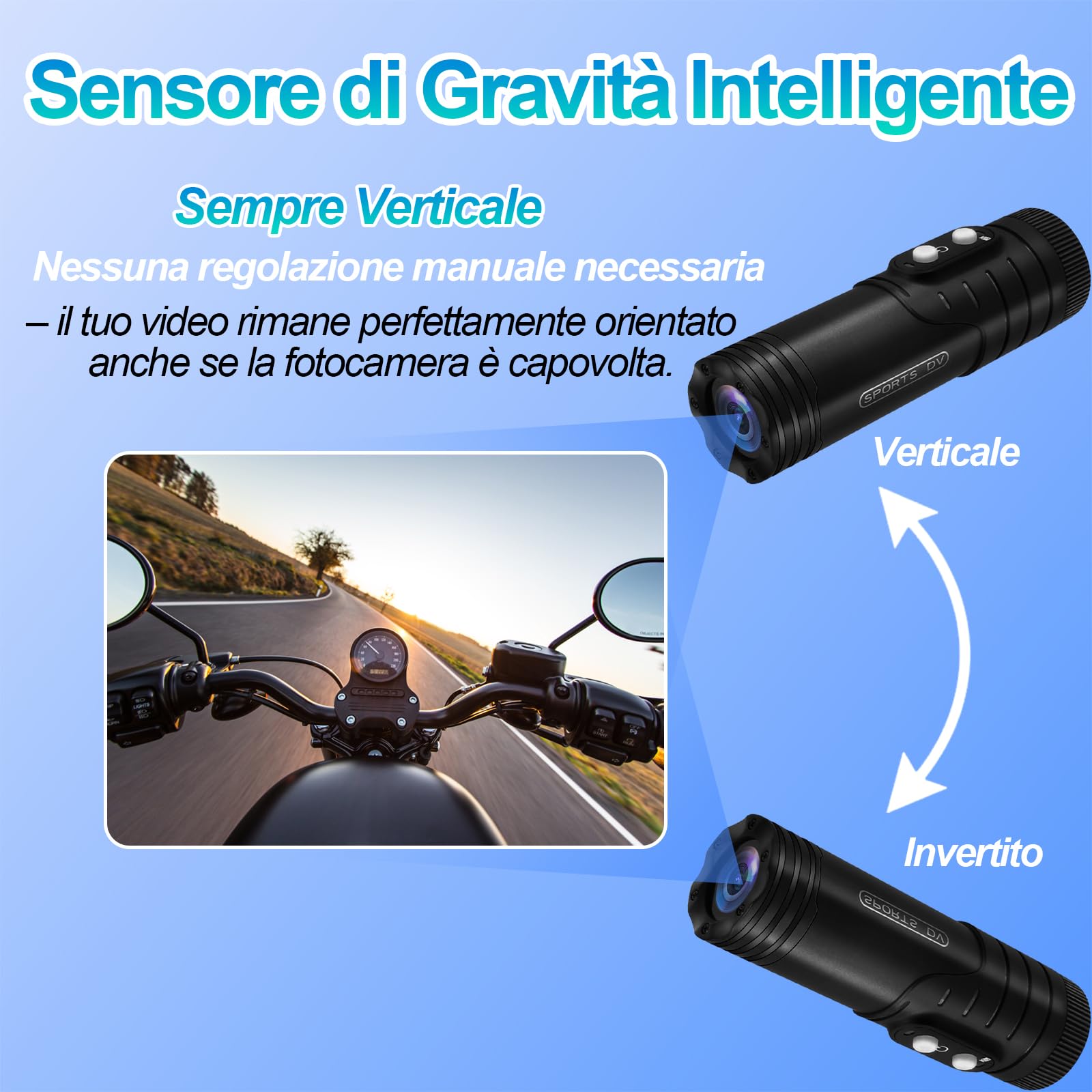 Action Cam Moto, WiFi Stabilizzazione Giroscopica Dash Cam Moto, 7 Ore di Registrazione 1080P HD e Grandangolo 120° Action Camera IP66 Impermeabile per Bici/Moto