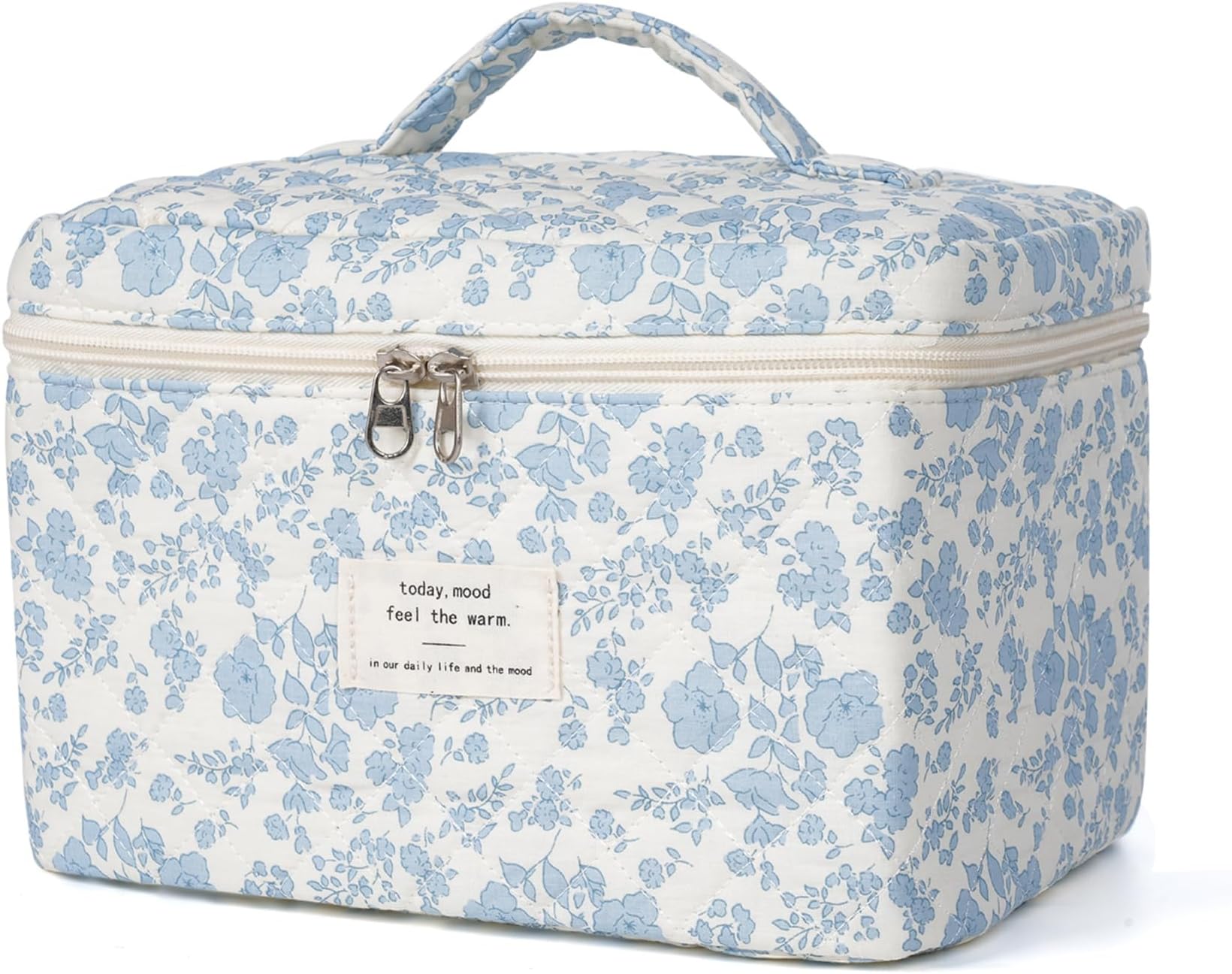 Makeup Bag,Quilted Cosmetic Bags,Large Floral Make Up Bags for Women, Makeup Organize,Flower Travel Toiletry Bag