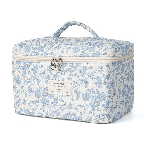 Bolsa de maquillaje, bolsas de cosméticos acolchadas, bolsas de maquillaje florales grandes para mujeres, organizador de maquillaje, bolsa de aseo