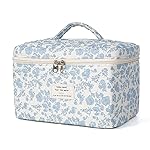 Makeup Bag,Quilted Cosmetic Bags,Large Floral Make Up Bags for Women, Makeup Organize,Flower Travel Toiletry Bag