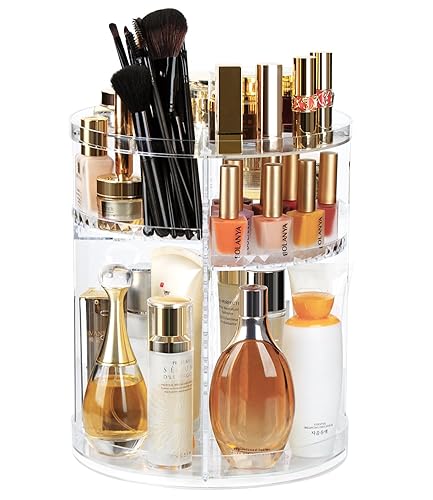AMEITECH Rotating Makeup Organizer, 360 Spinning Skincare Organizers, 8 Adjustable Layer Cosmetic Storage Case with Brush Holder Perfume Tray for Vanity Bathroom Countertop - Large - 8 Layers with brush holder