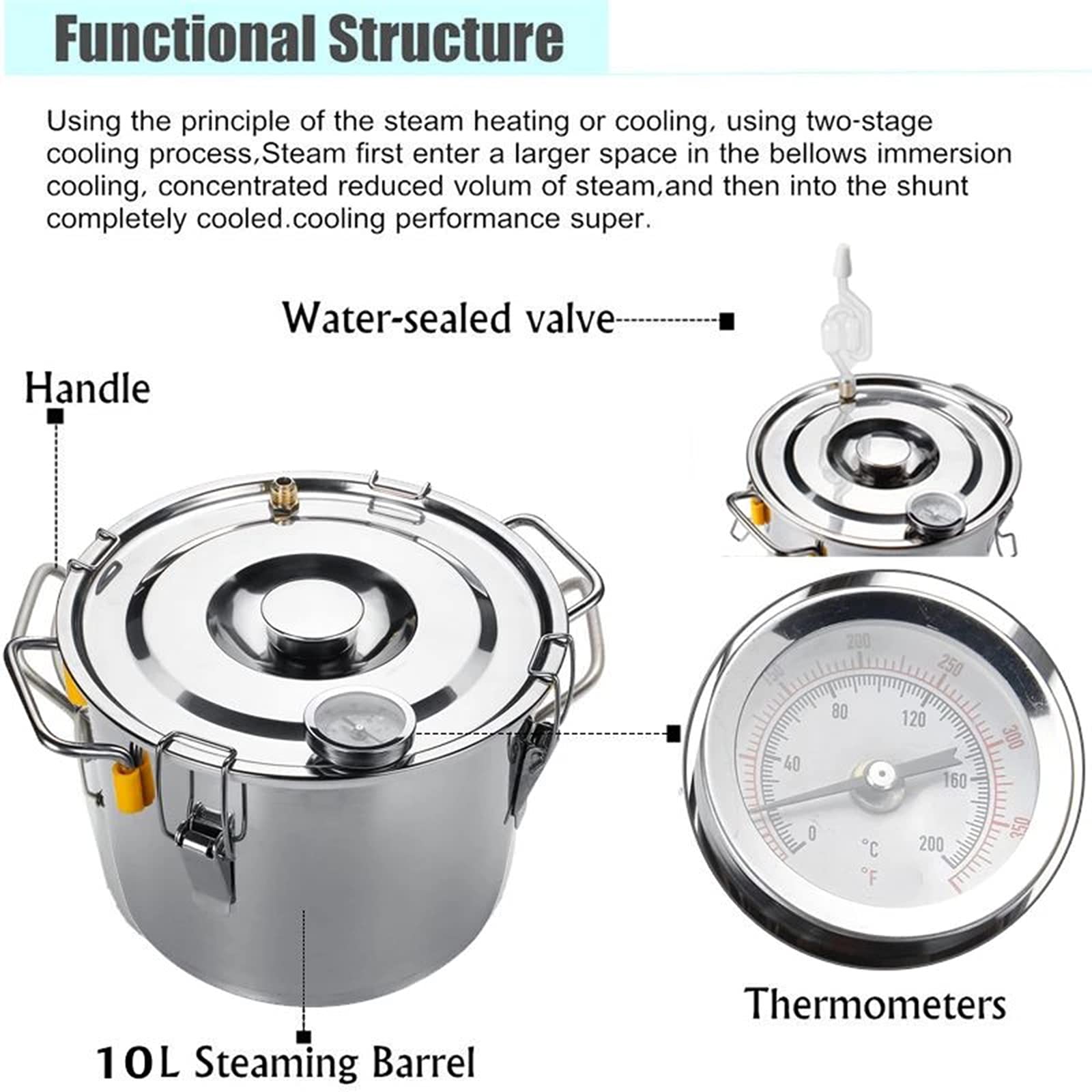 6/8/12/22 / 35L Moonshine Todavía Destilador De Alcohol De Agua, Acero Inoxidable Caldera De Licores Con Tubo De Cobre Y Termómetro Kit De Elaboración De Aceite Esencial De Vino De Agua De Whisky,6L