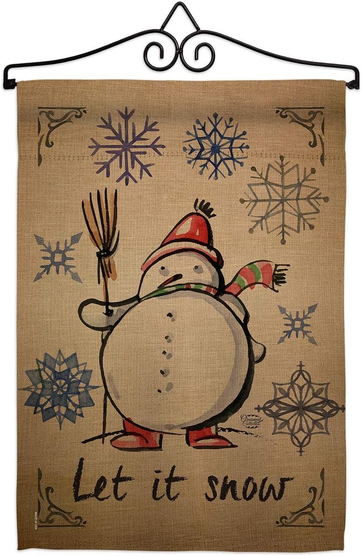 Winter Let it Snow Garden Flag Set Wall Holder Wintertime Wonderland Snowflake Snowman Ice Skate Season Small Decorative Gift Yard House Banner Made In USA 13 X 18.5