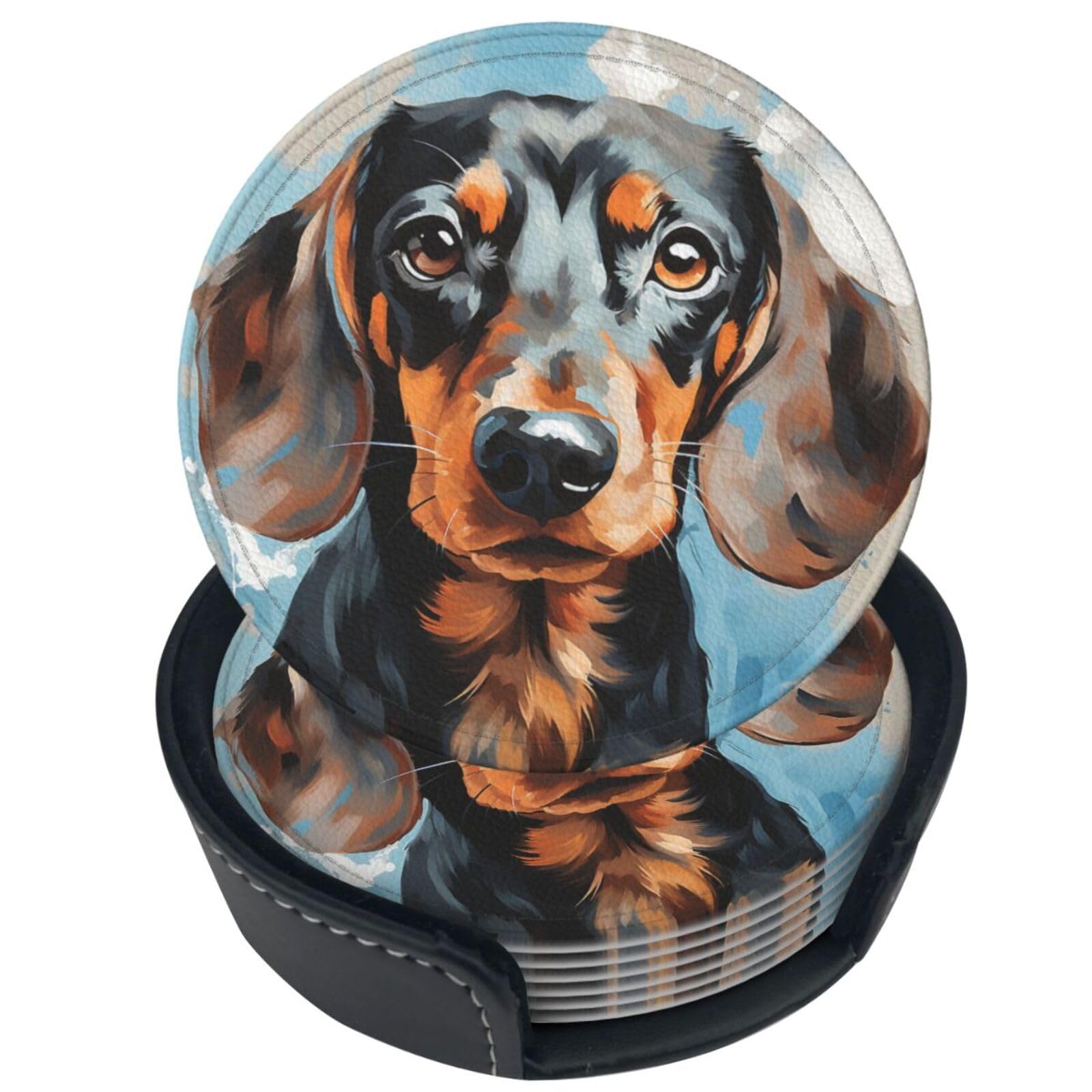 Amazon｜Famame ダックスフンド 犬の顔 かわいいレザーコースター
