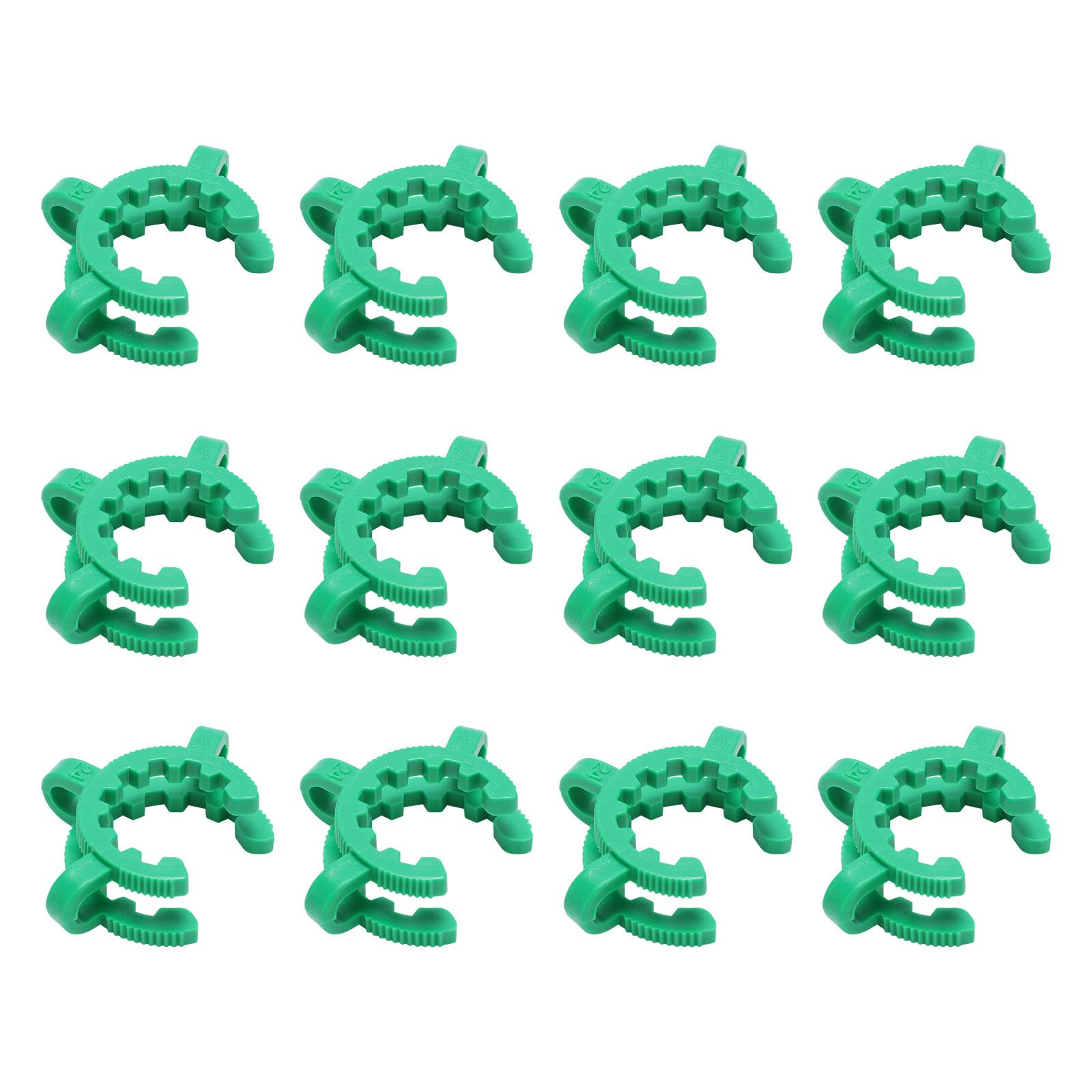 FunChem Pinces À Joint En Plastique de Taille 24 Mm, Maintien Sécurisé pour Connexions de Verrerie de Laboratoire, Vert, Paquet de 12