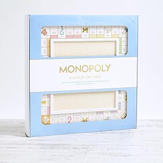 WS Game Company Monopoly Bianco Edition, White Wood Board, Gold-Tone Tokens, Grasscloth-Textured Center, Solid Wood Houses & Hotels, Premium Accessories, Board Games for 2-6 Players