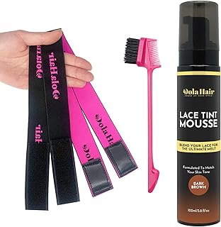 Dolahair Lace Tint Mousse for Wigs Melt, Wig Tint Spray Foam Melting Hair mousse for Lace Wigs Human Hair with 2 Pcs Lace Melting Band (Dark Brown)