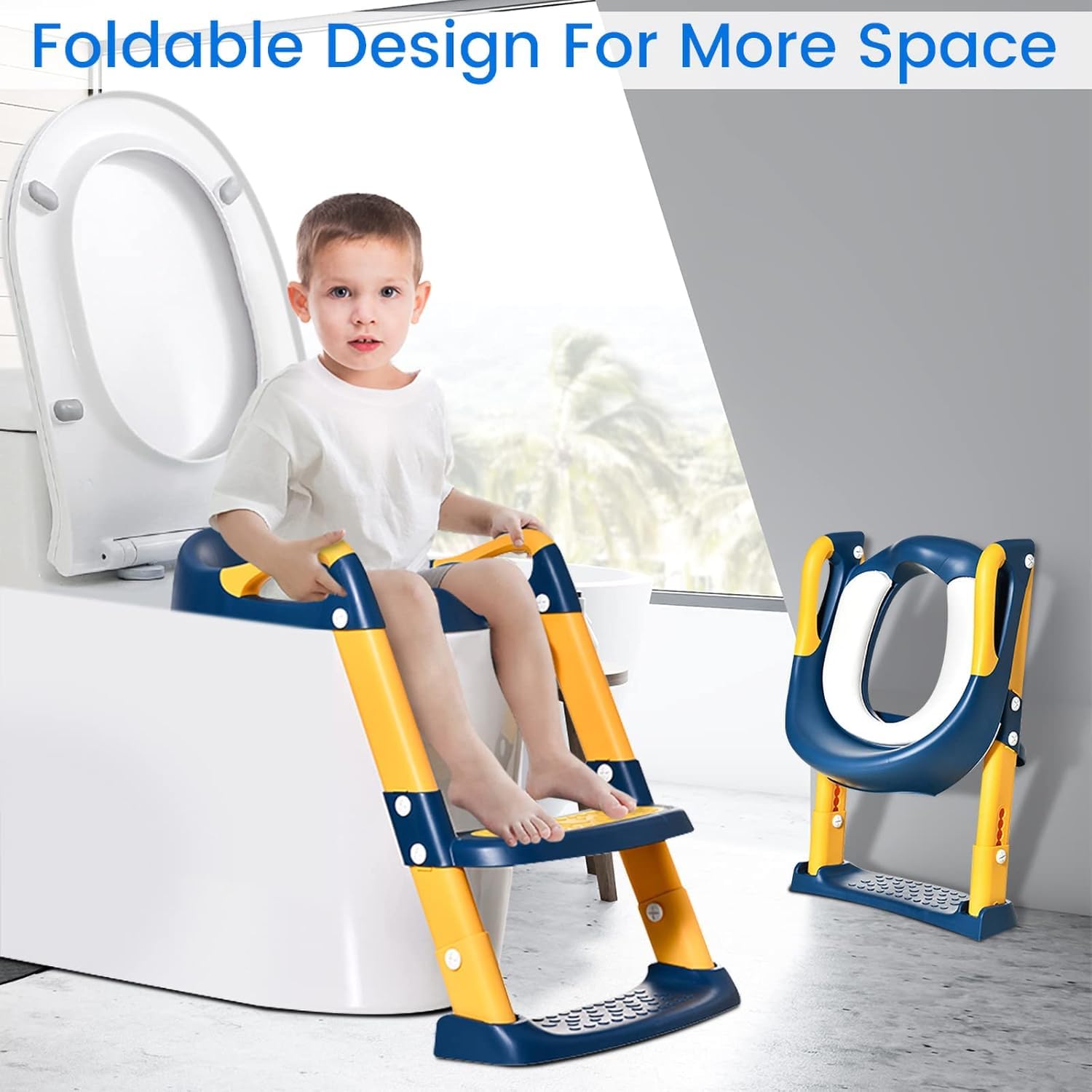 Toilette Pot WC Enfant Bebe: Siege Reducteur pour Bébé - Rehausseur Chaise Réducteur Toilettes avec Marche - Petit Enfants de Apprentissage Siège pour Fille Garcon - Pliable Propreté Adaptateur | Bleu