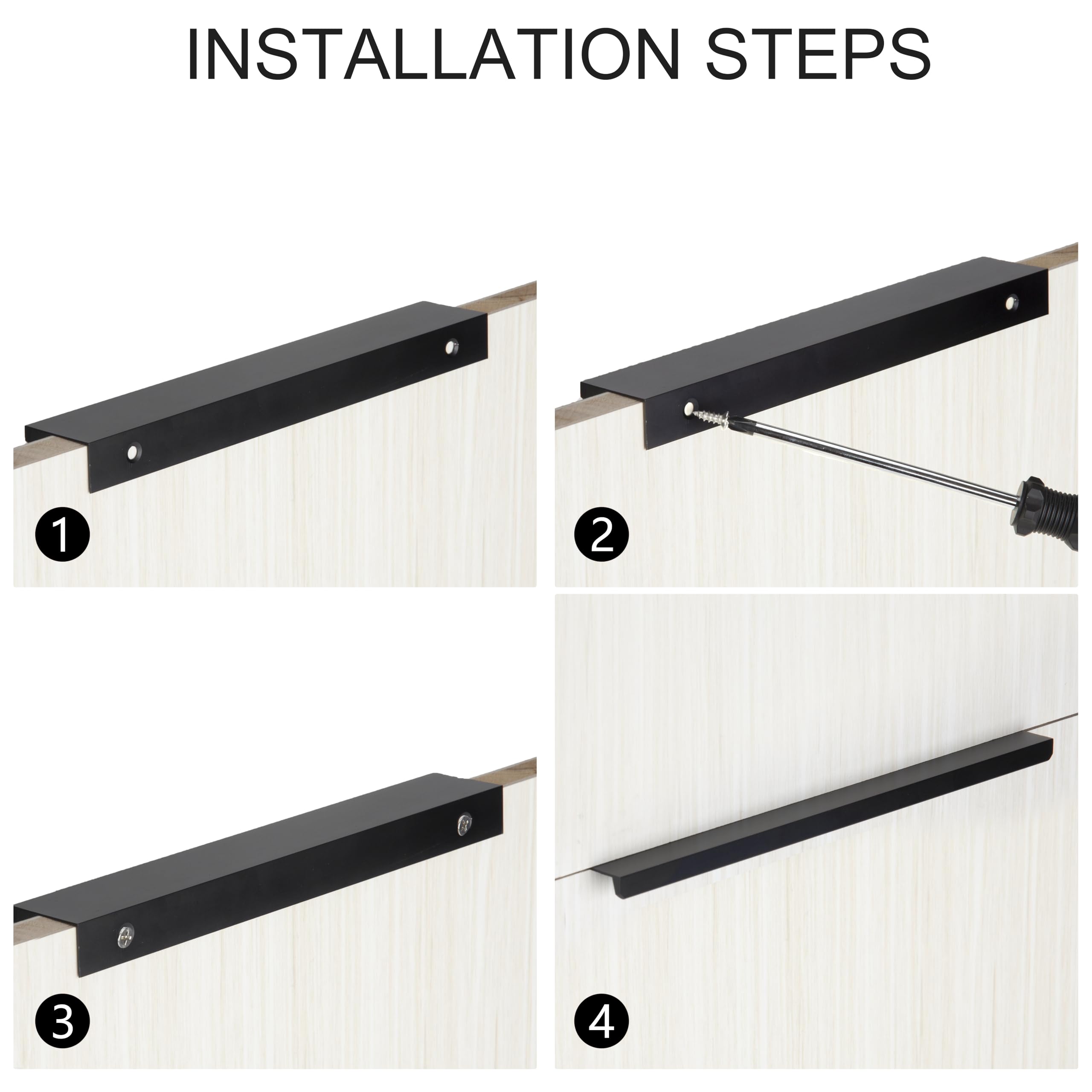 10 Maniglie Nascoste Per Mobili Cucina - Nero Moderno - In Alluminio Antiruggine - Facile Installazione - Per Cassetti E Armadi (20cm, 10pcs) - Foto 5