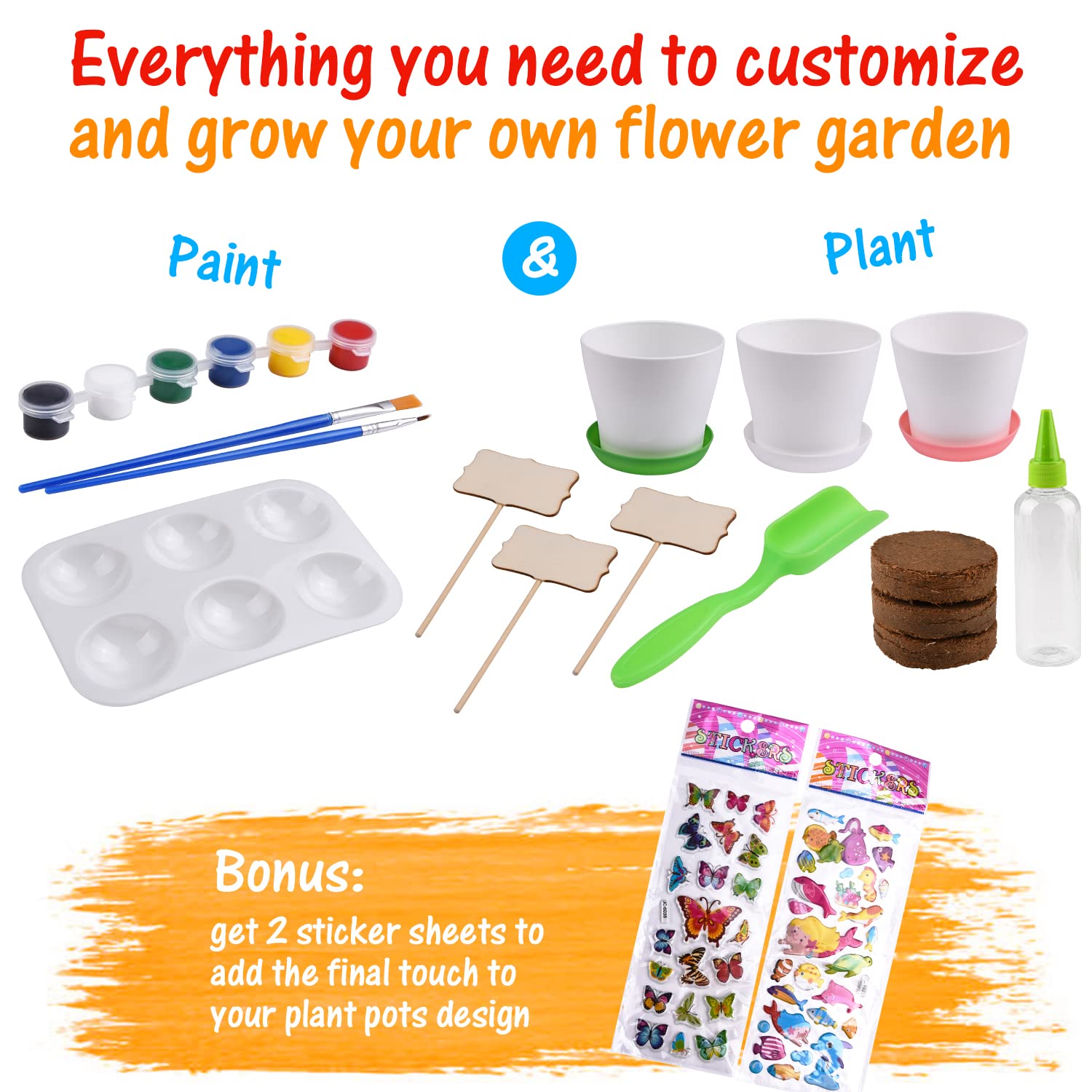 Kids Gardening Set, Paint and Plant Flower Gardening Kit, Kids Gardening Tools Kit, Best Birthday, Art, Crafts and Project Gift for Girl Age 4 5 6 7 8 9 10 Years Old